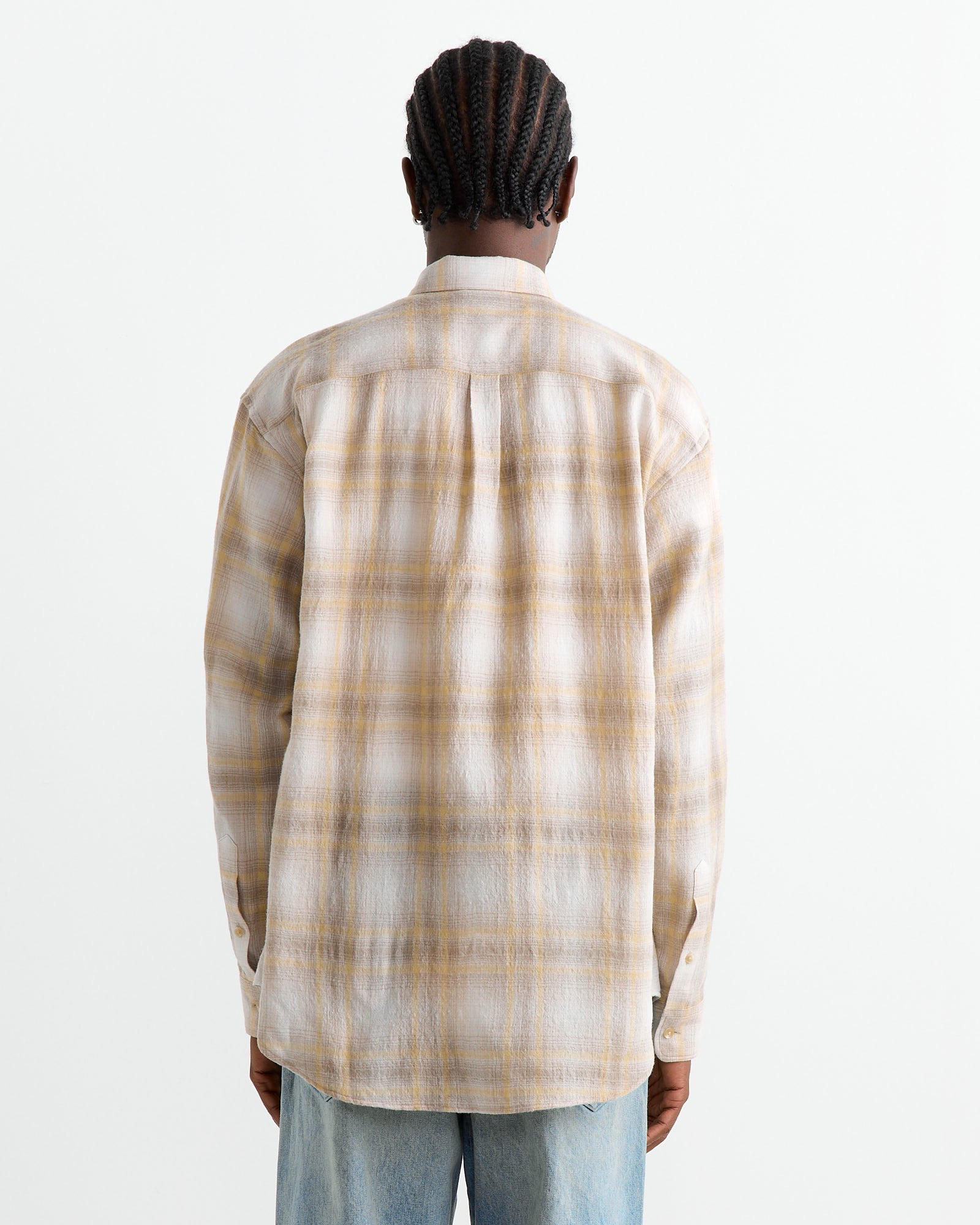 Airy Wool Check Shirt in Yellow/Grey