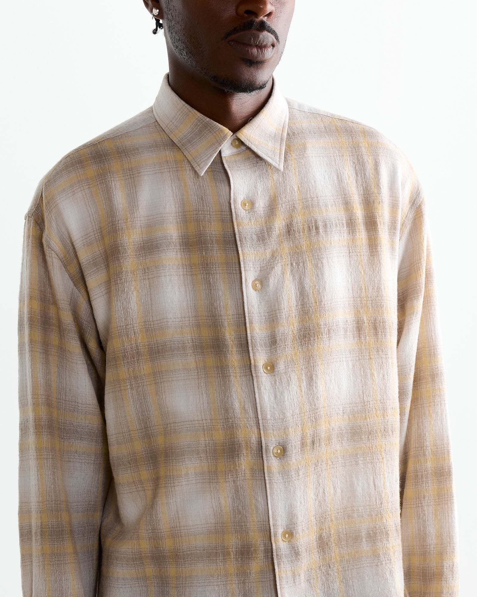 Airy Wool Check Shirt in Yellow/Grey