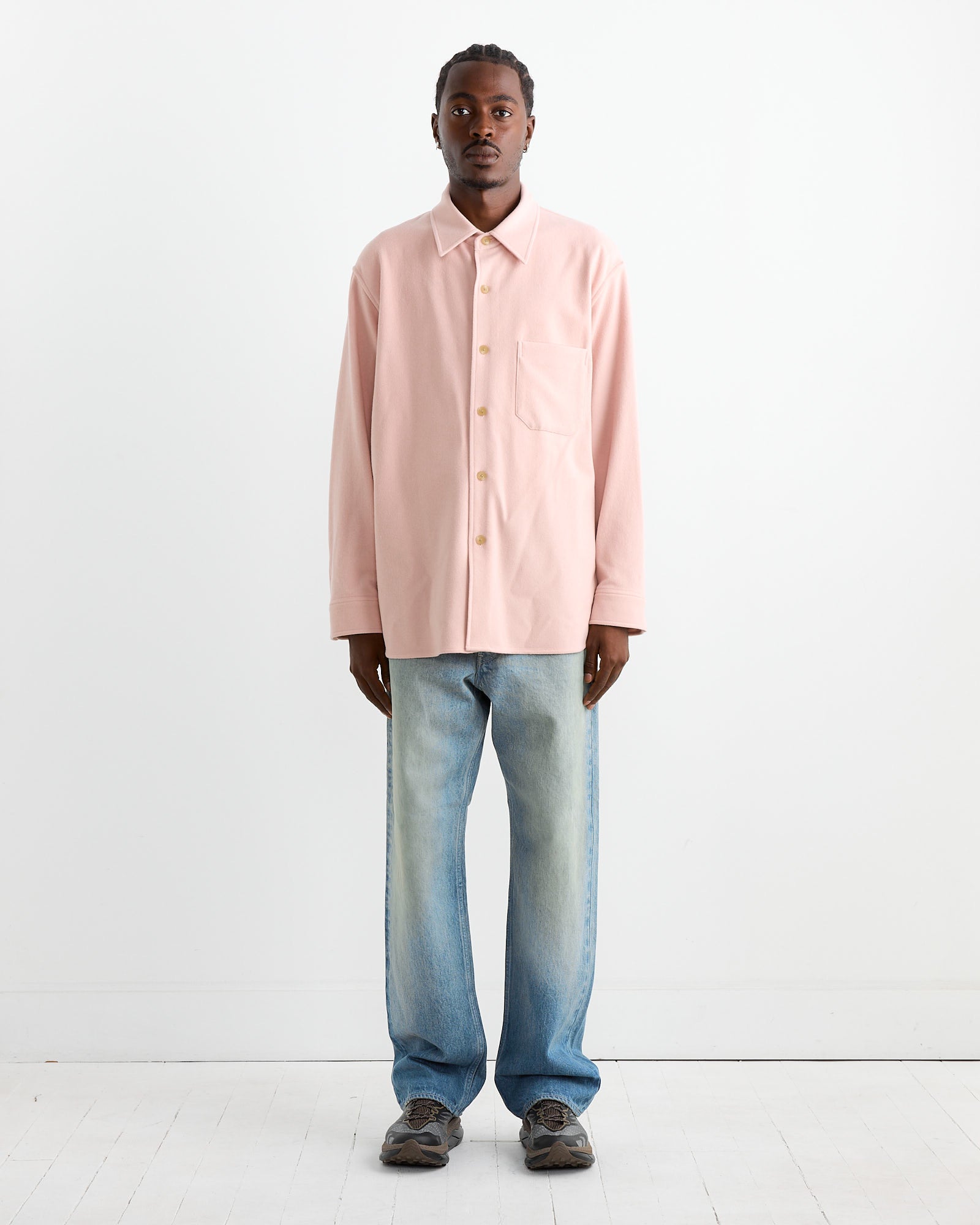 Wool Flannel Shirt in Light Pink