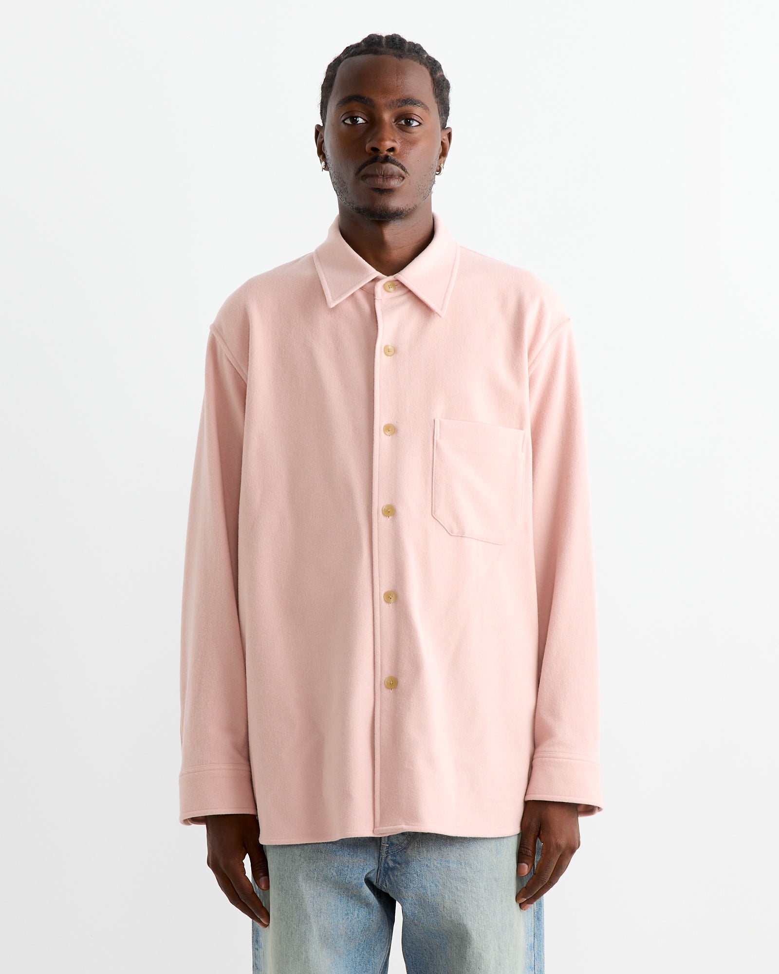 Wool Flannel Shirt in Light Pink