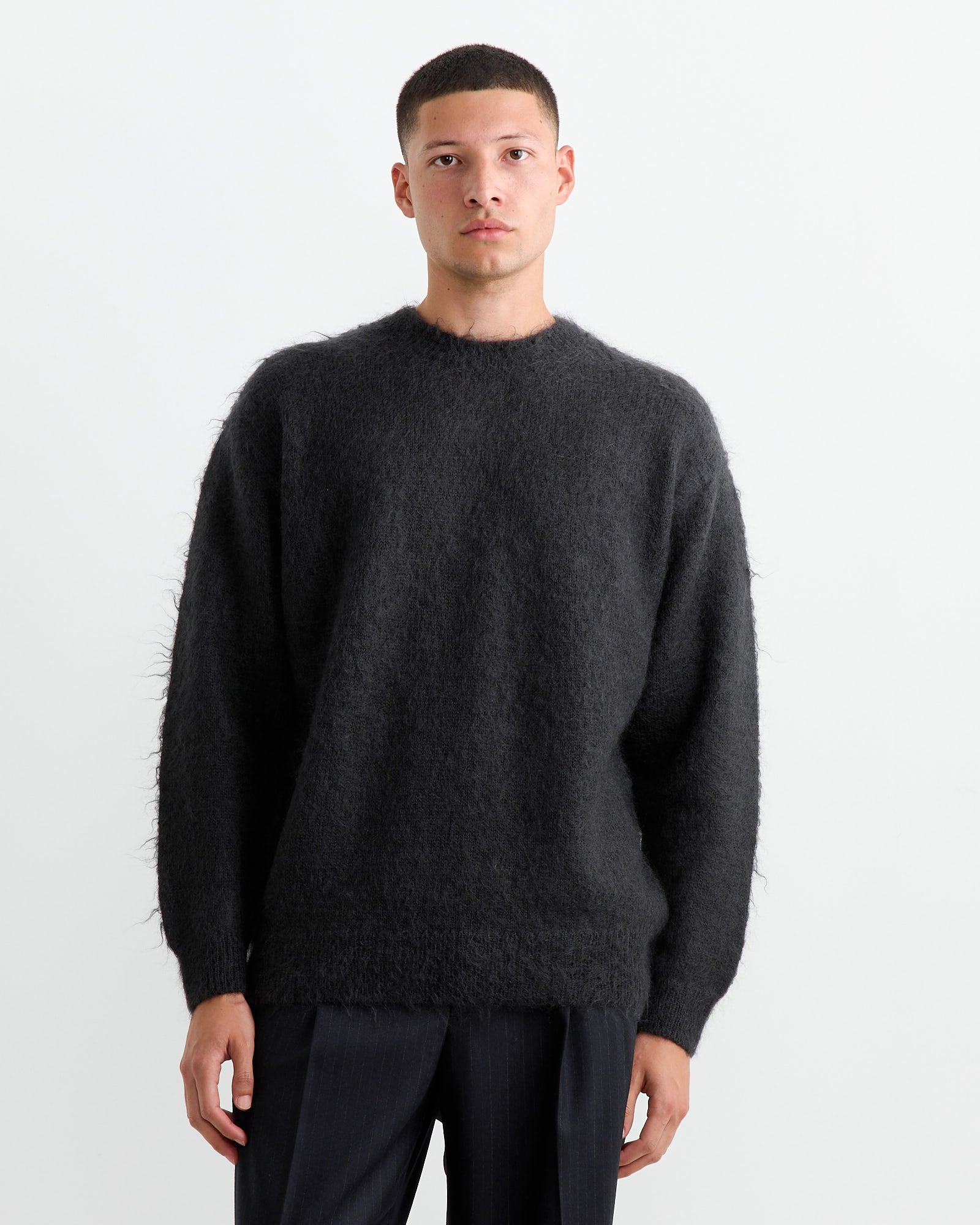 Brushed Mohair Pullover in Ink Black