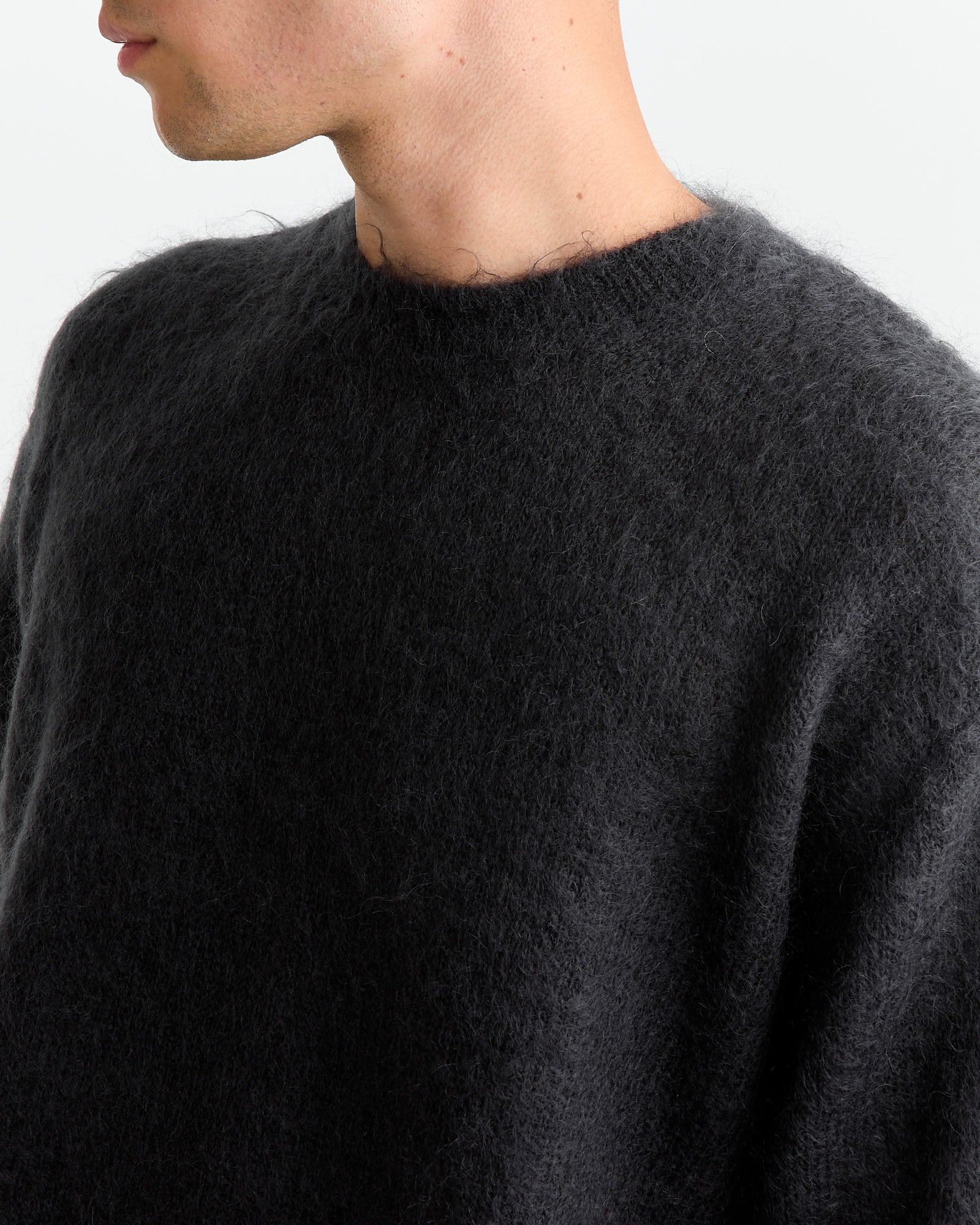 Brushed Mohair Pullover in Ink Black