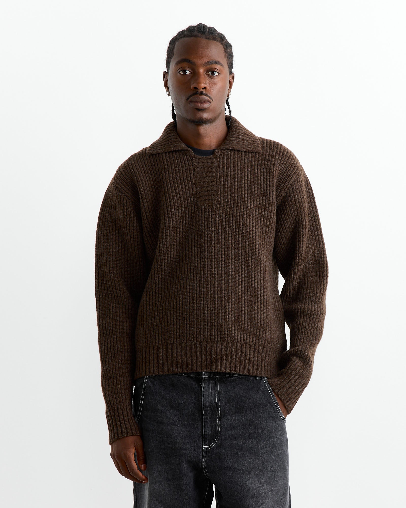 Collar Sweater in Dark Brown