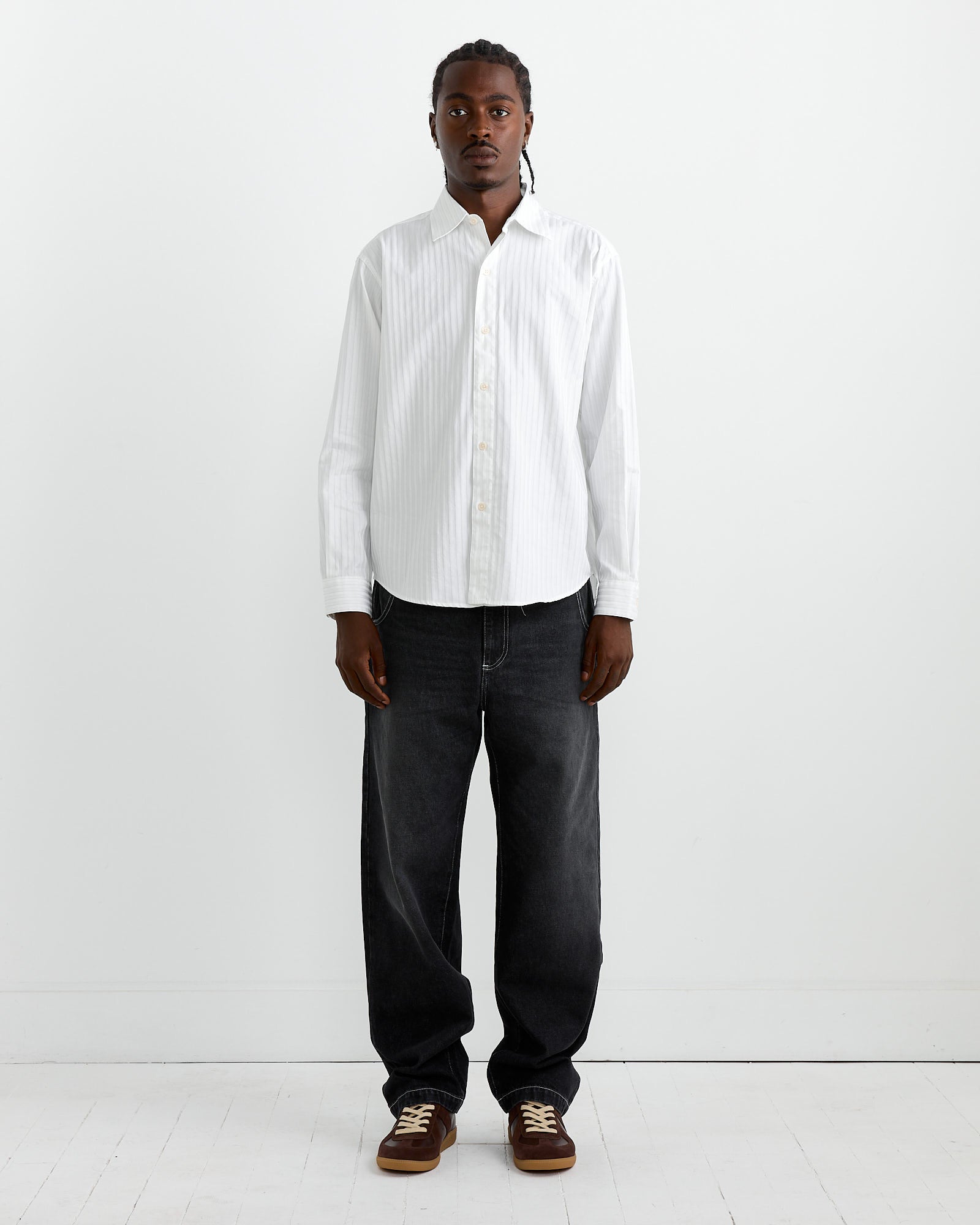 Common Shirt in Fancy White Stripe