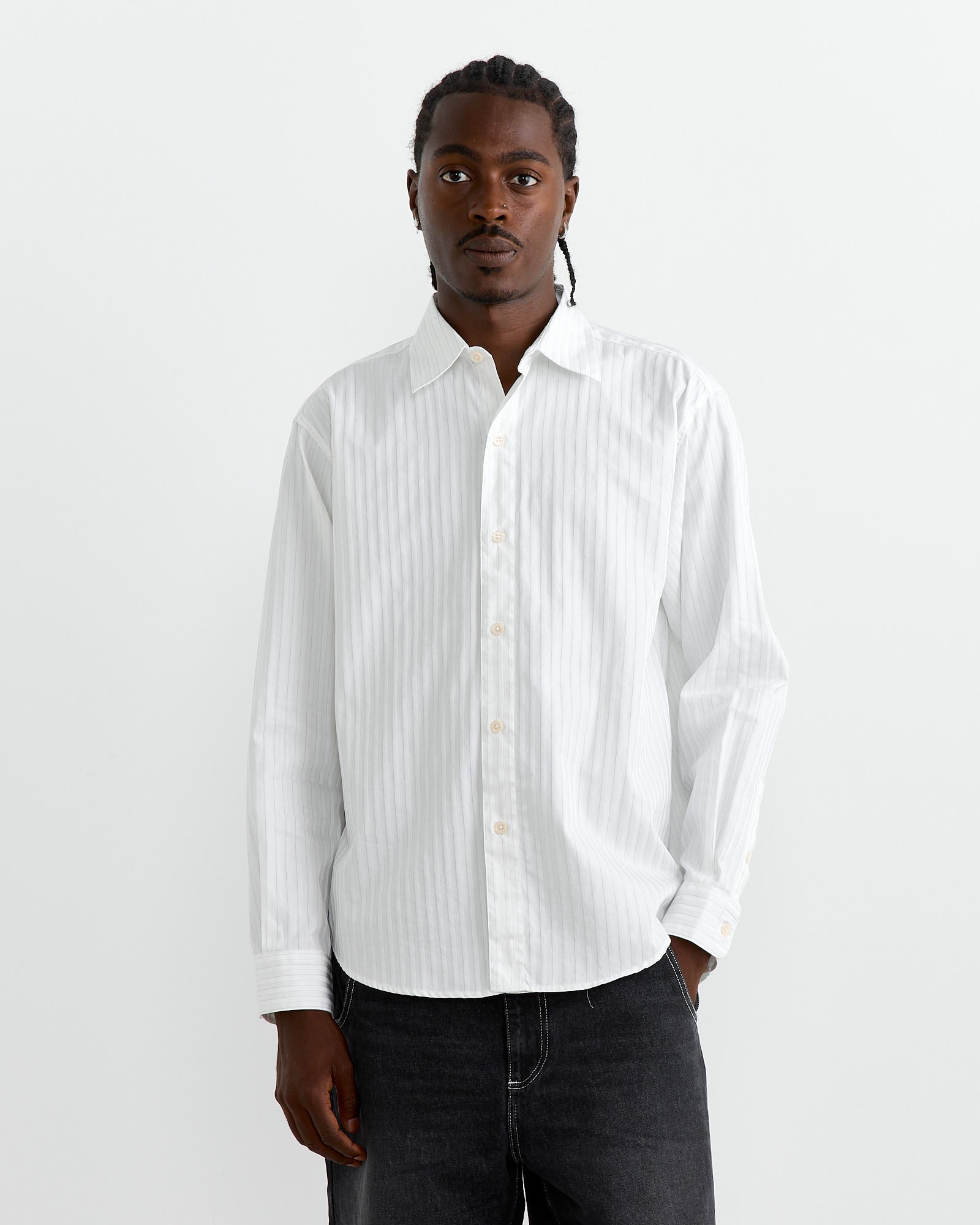 Common Shirt in Fancy White Stripe