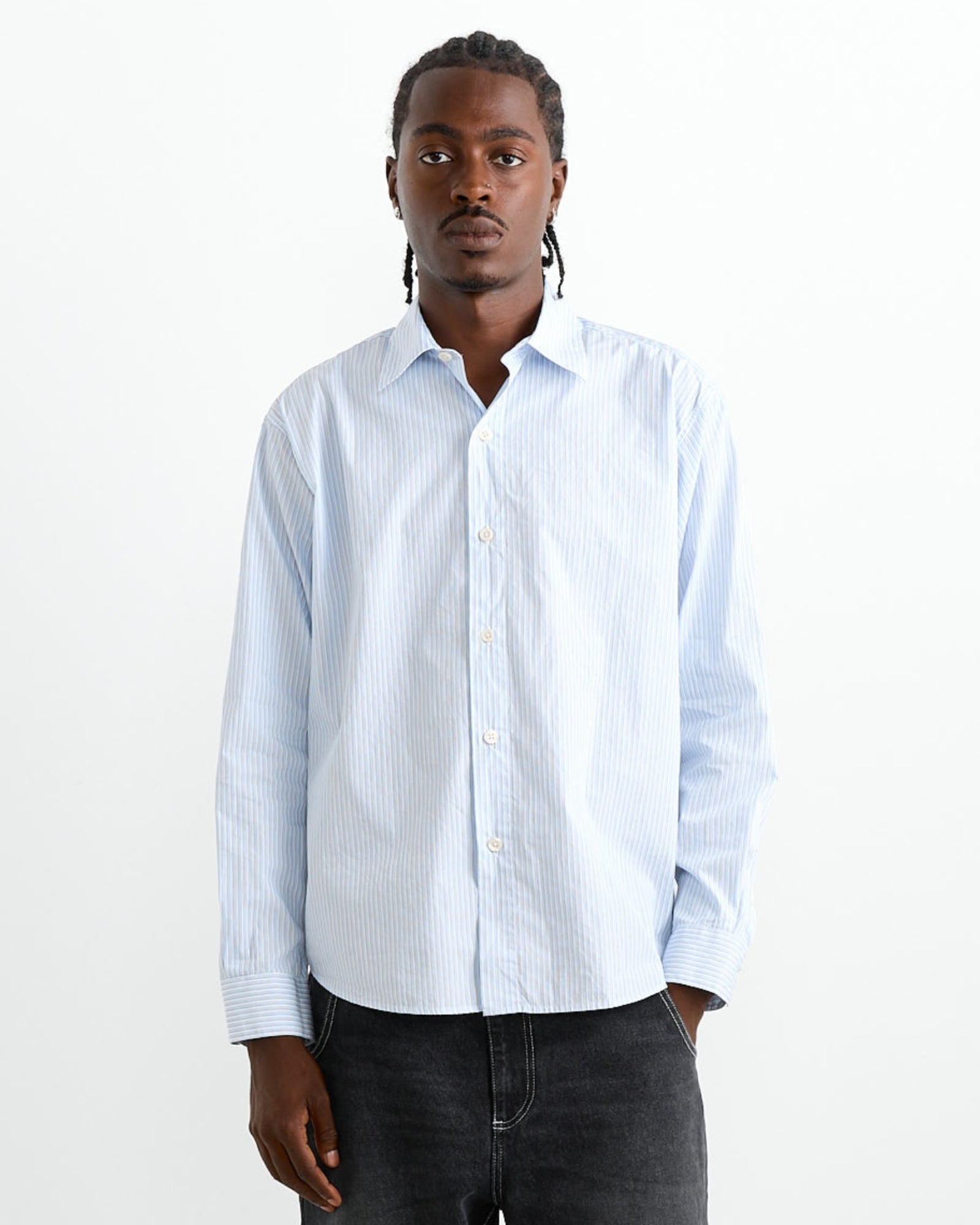 Common Shirt in Blue Fine Stripe