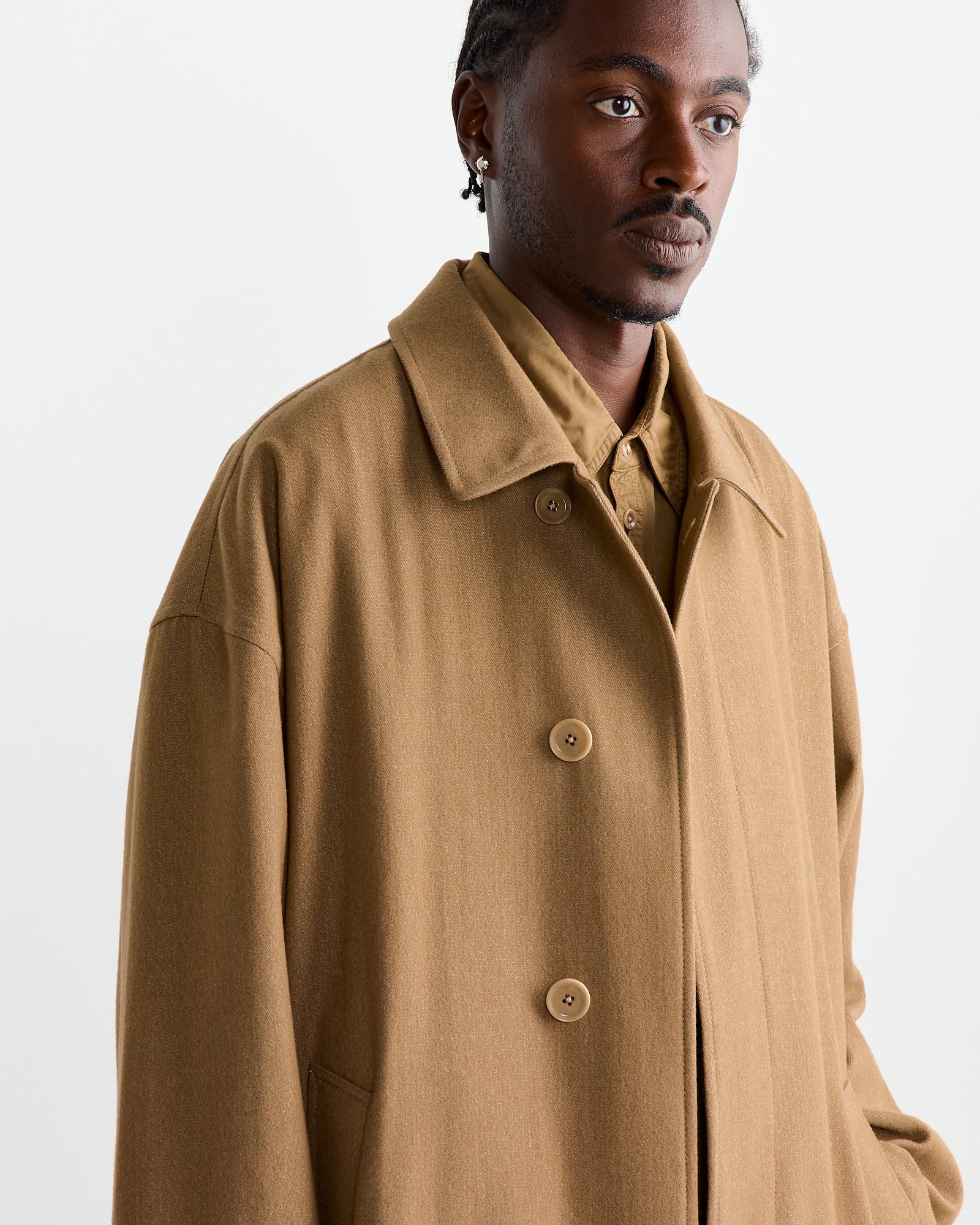 Boxy Overcoat in Taupe/Beige Melange