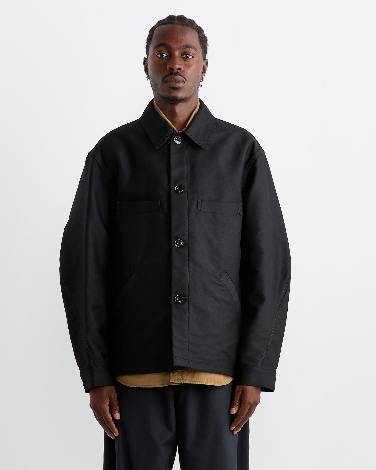 Twisted Sleeve Workwear Jacket in Black