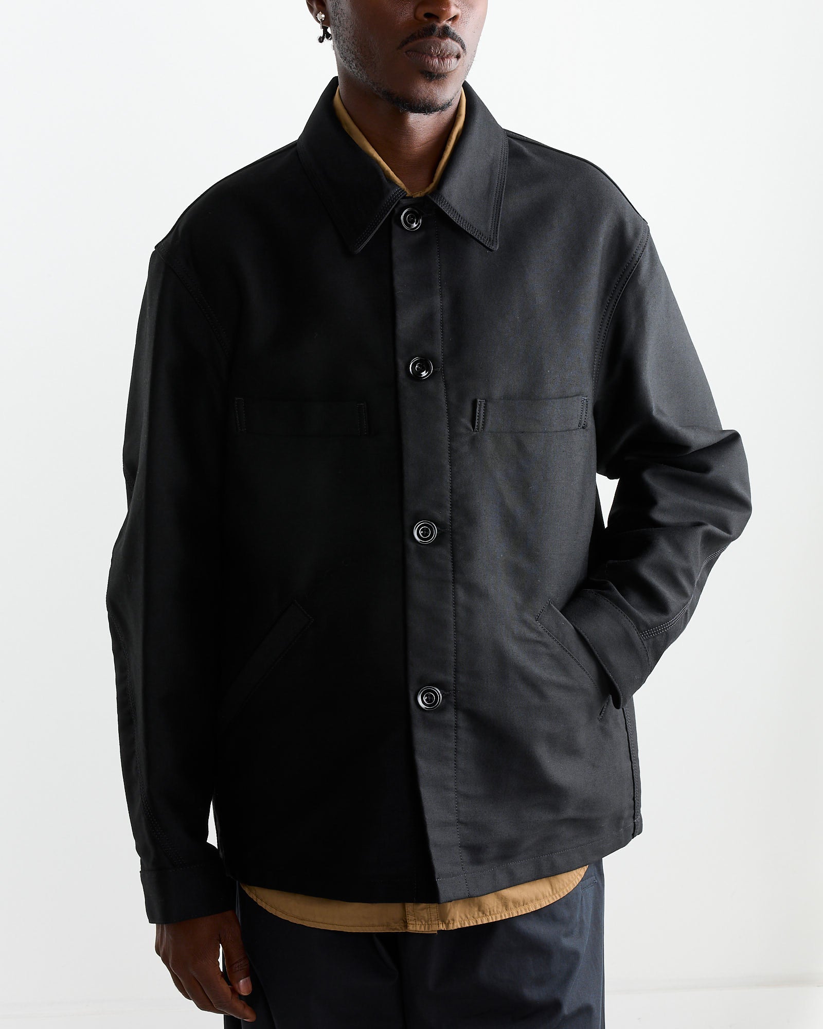 Twisted Sleeve Workwear Jacket in Black