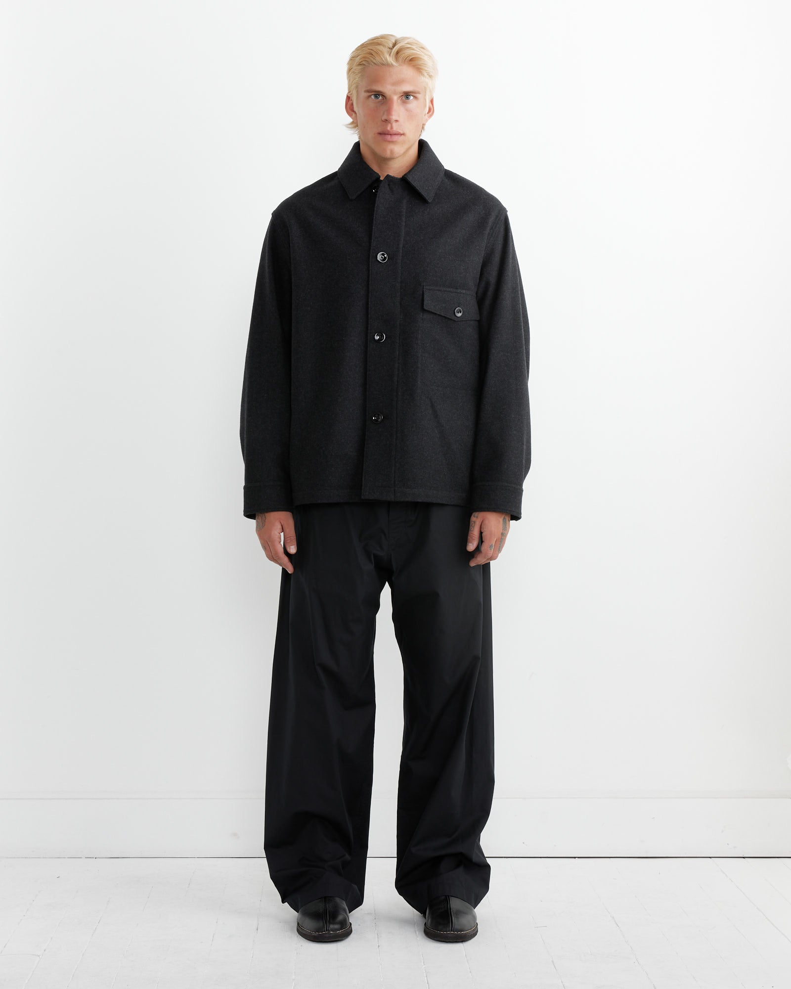 Lemaire One Pocket Overshirt Ash Black - Ash Black / 48 (263101)