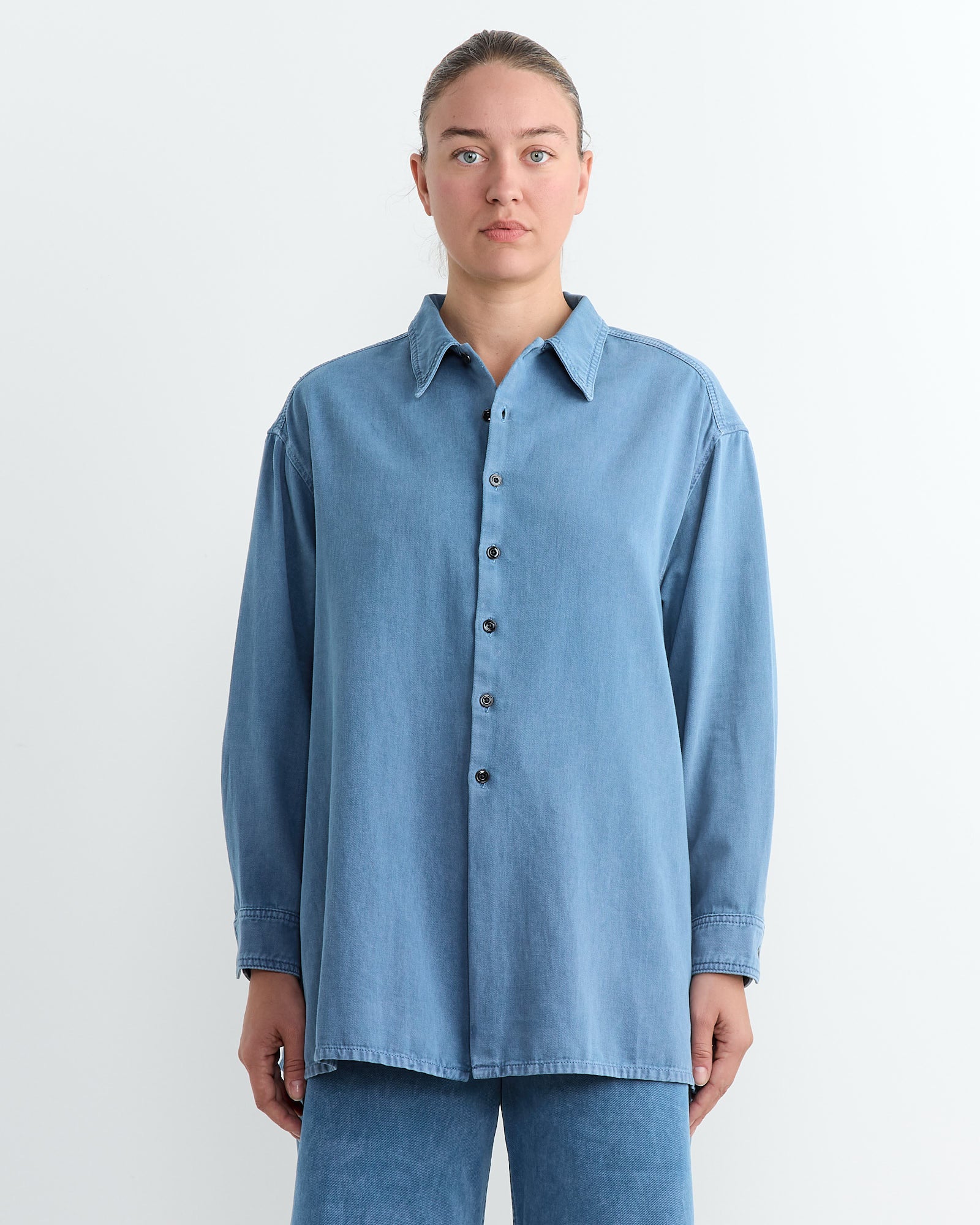 Lemaire Twisted Denim Shirt Snow Blue - Snow Blue / 34 (263179)