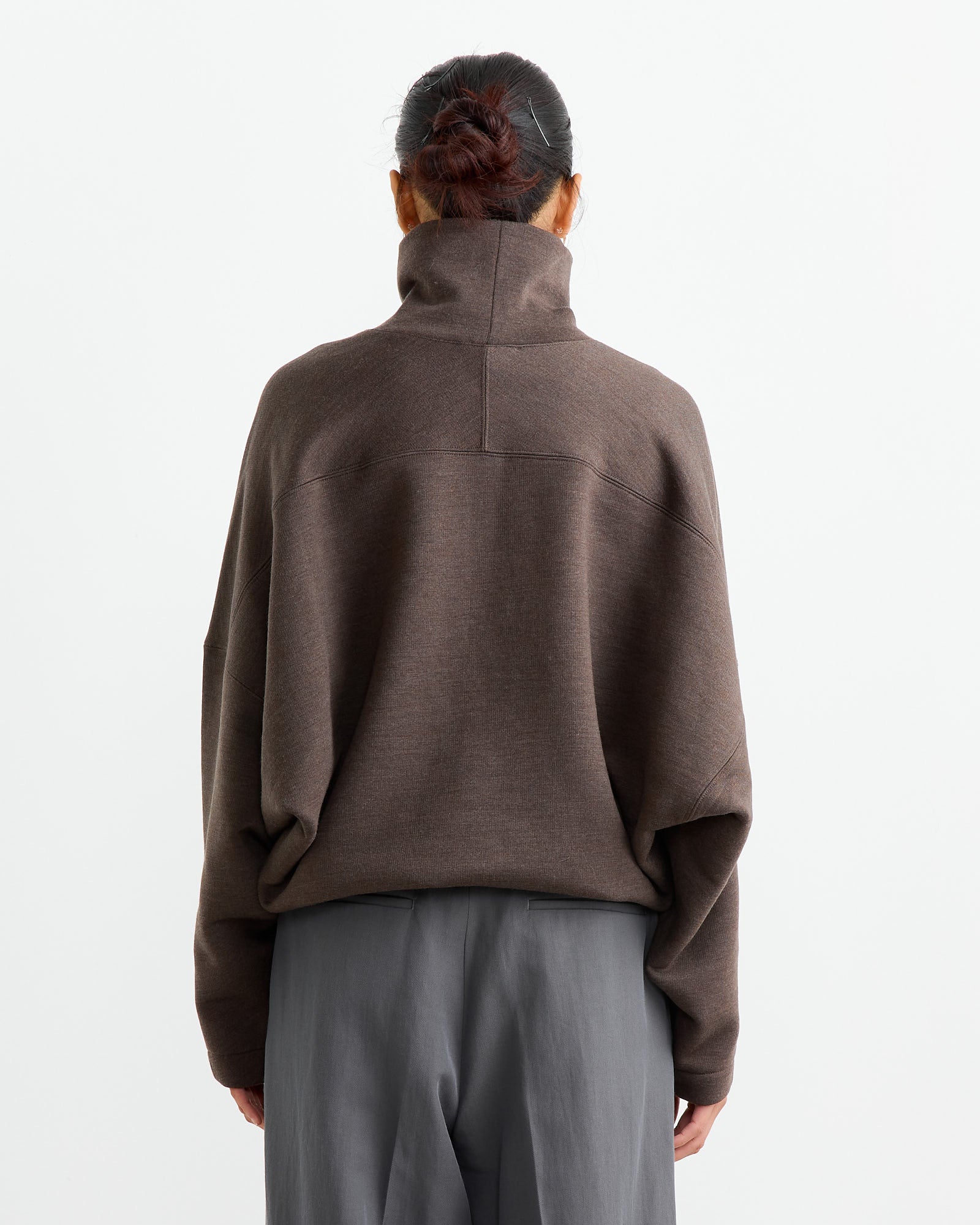 High Neck Sweatshirt in Dark Brown Melange