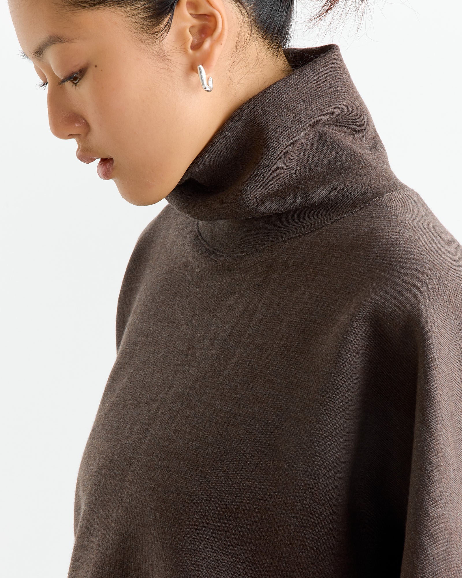 High Neck Sweatshirt in Dark Brown Melange