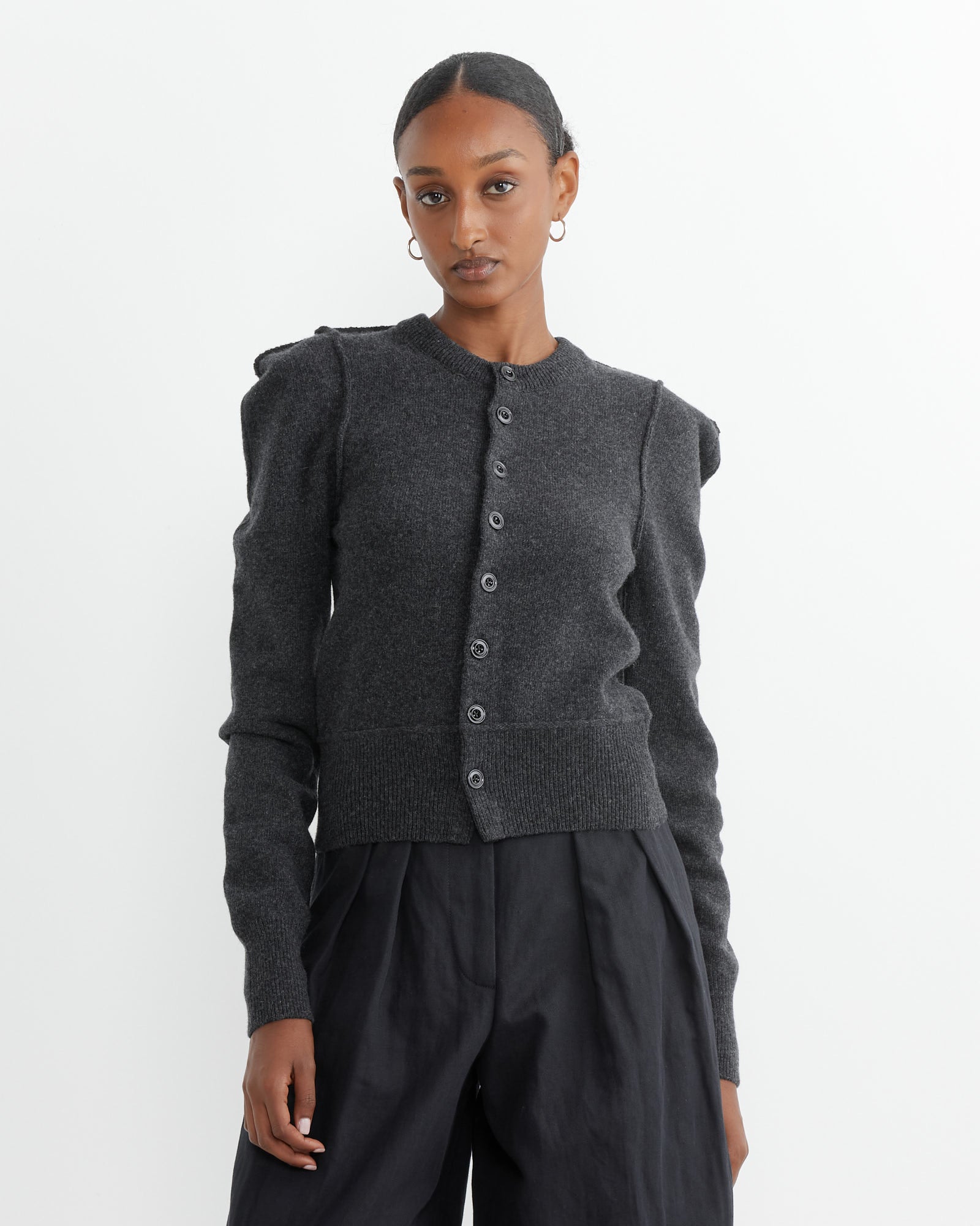 Fitted Cardigan in Anthracite Melange