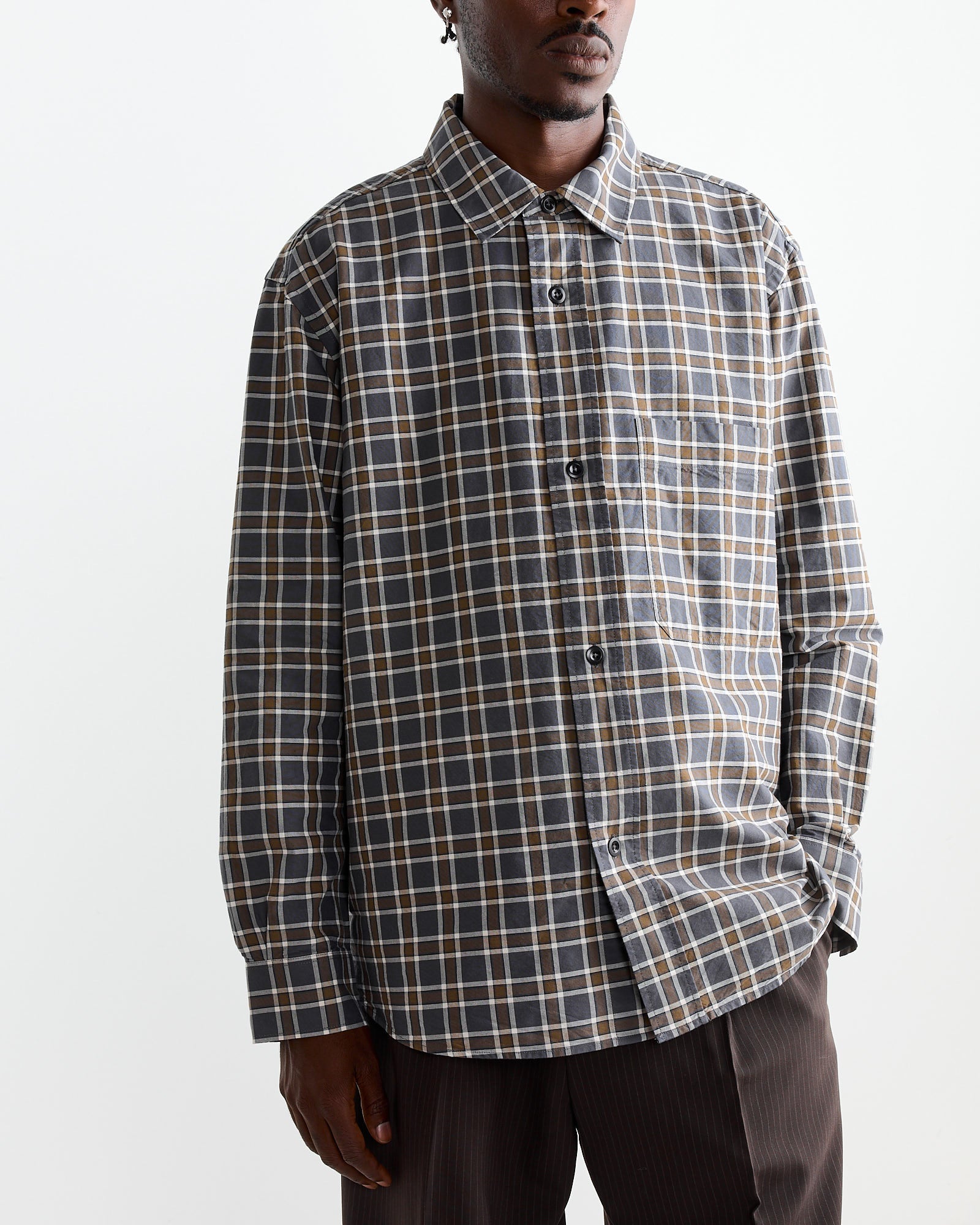 Basic Shirt in Check Slate/Moss