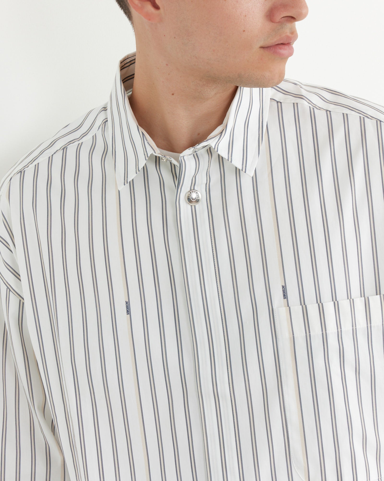 La Chemise Manches Longue Shirt in Beige Stripes