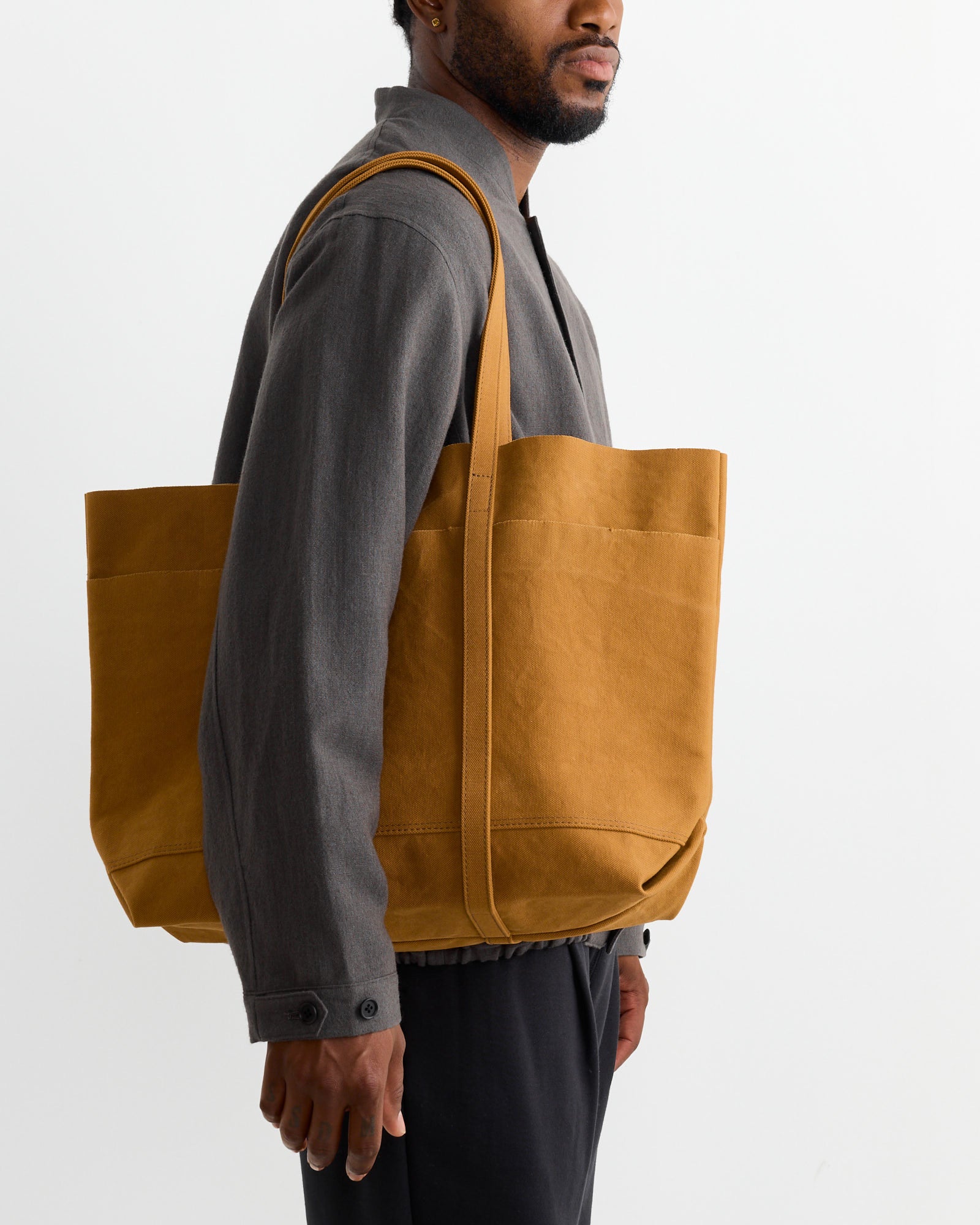 Washed Canvas 6 Pockets Tote in Mustard