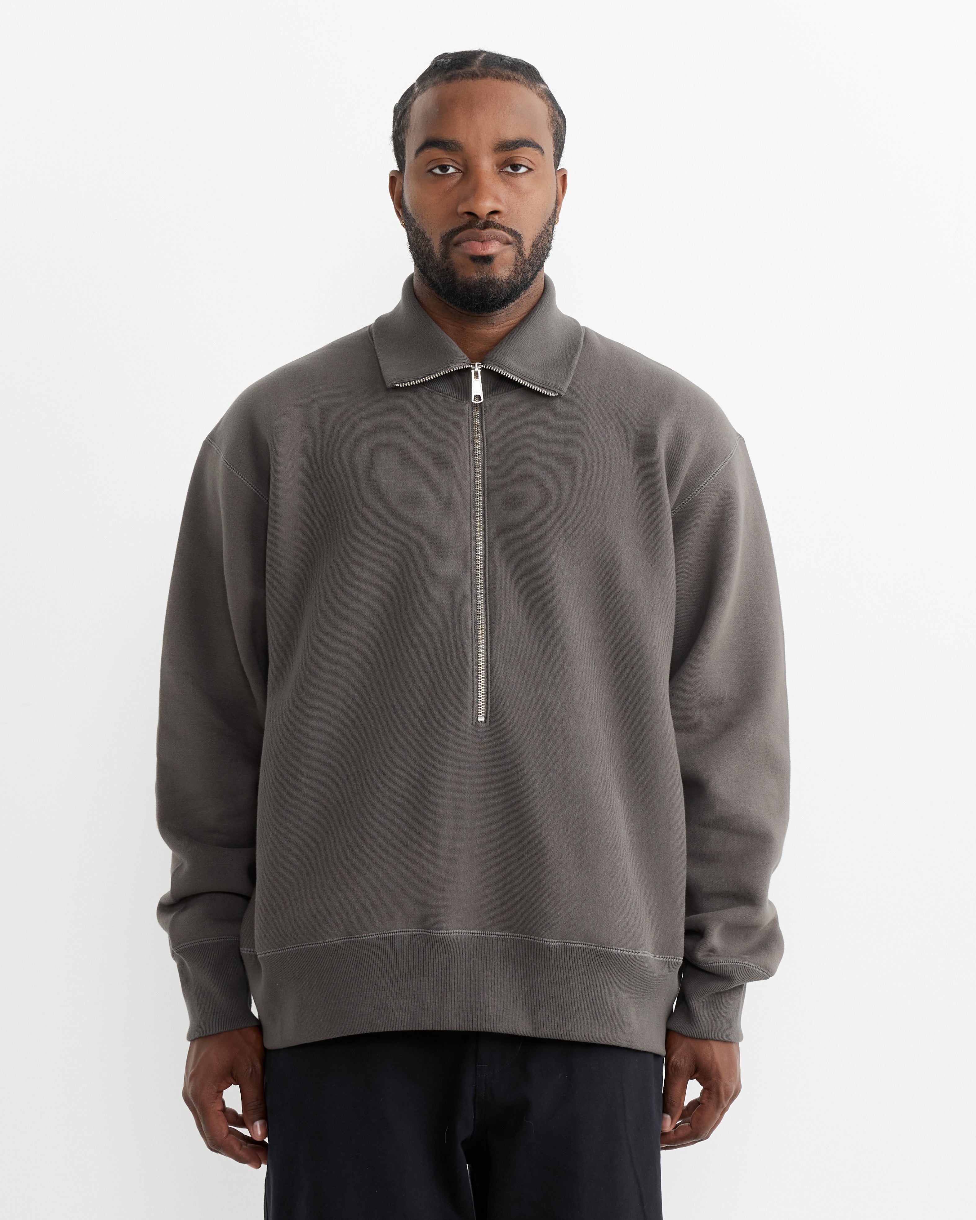 Zip Up Fleece Sweater in Khaki Grey