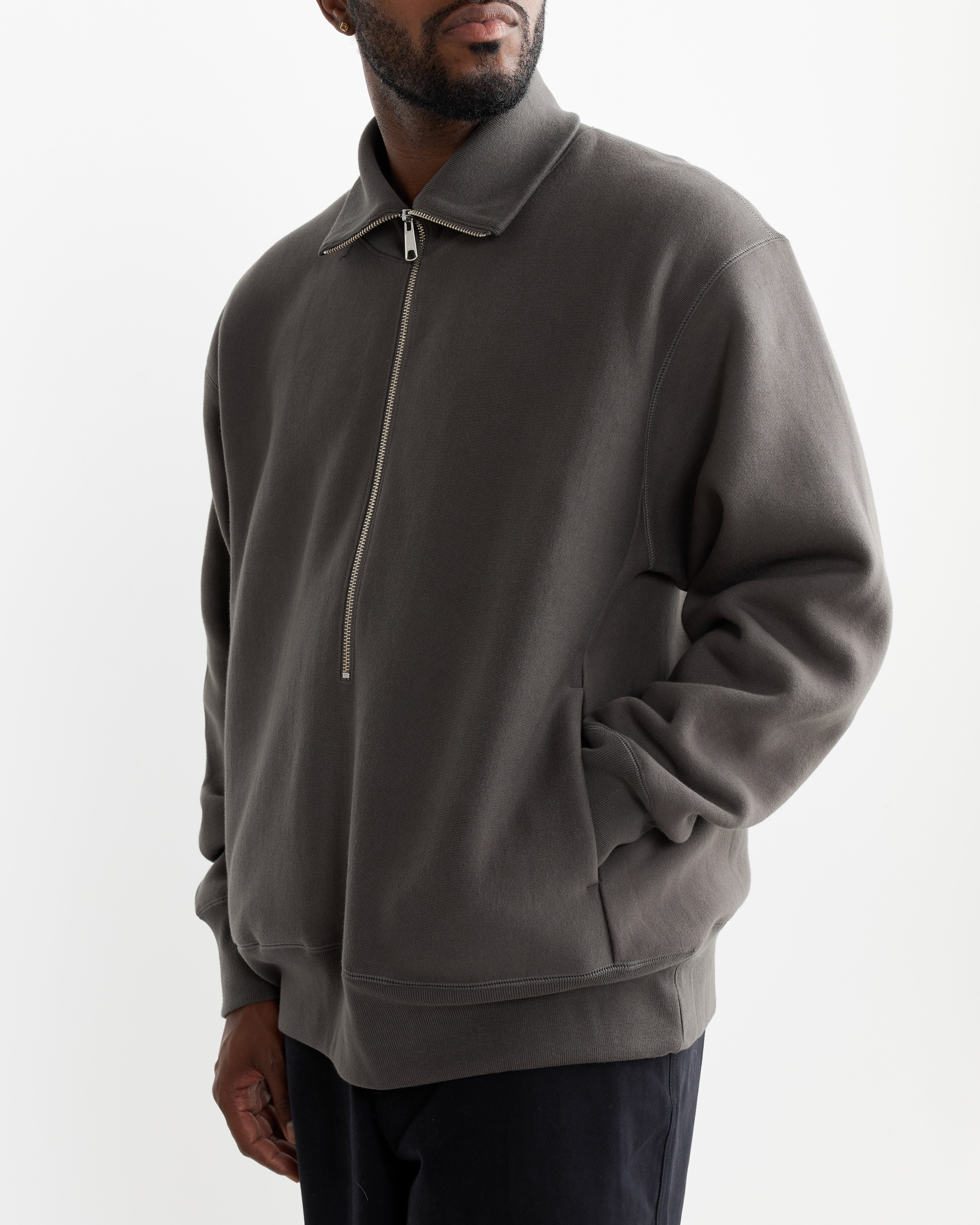 Zip Up Fleece Sweater in Khaki Grey