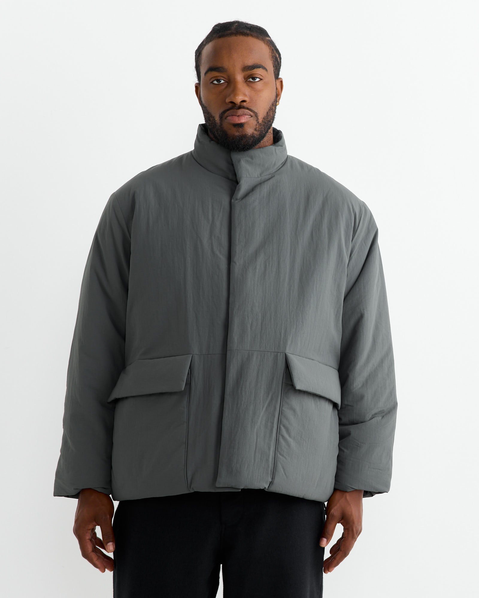 Round Puffy Blouson in Slate Grey