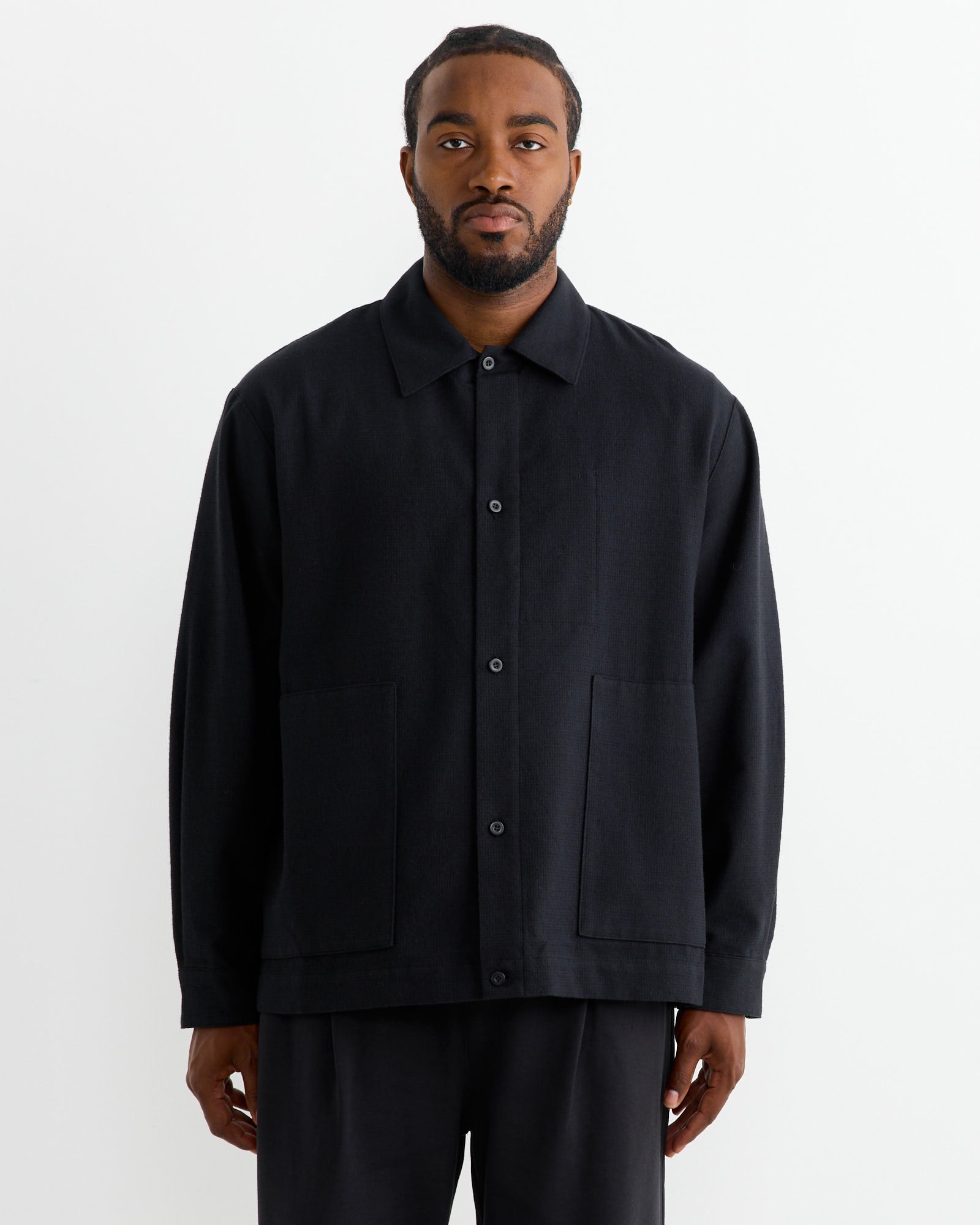 Still By Hand Wool Mix Shirt Jacket Black Navy - Black Navy / 2 (263531)