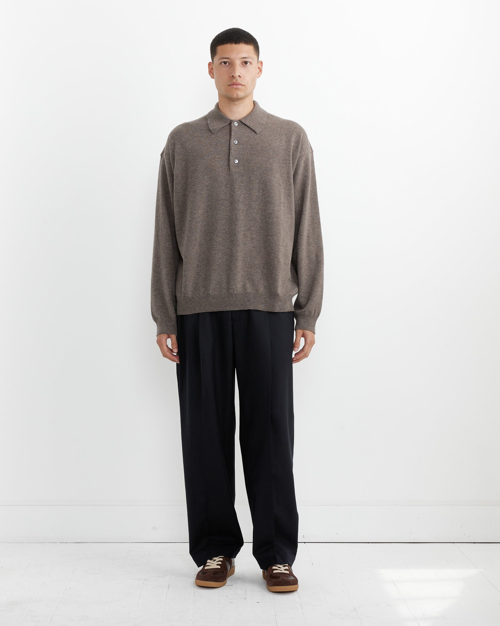 Studio Nicholson Noe L/S Polo Stone Melange - Stone Melange / M (263558)