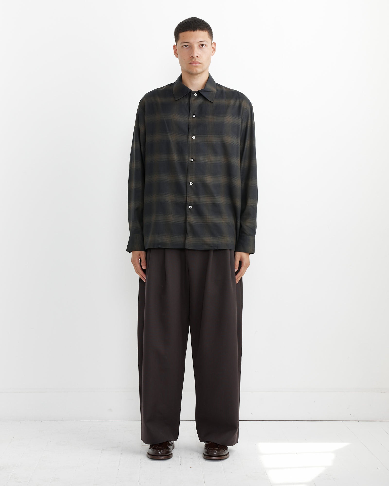 Studio Nicholson Ray L/S Shirt Black/Chocolate Brown - Black/Chocolate Brown / M (263596)