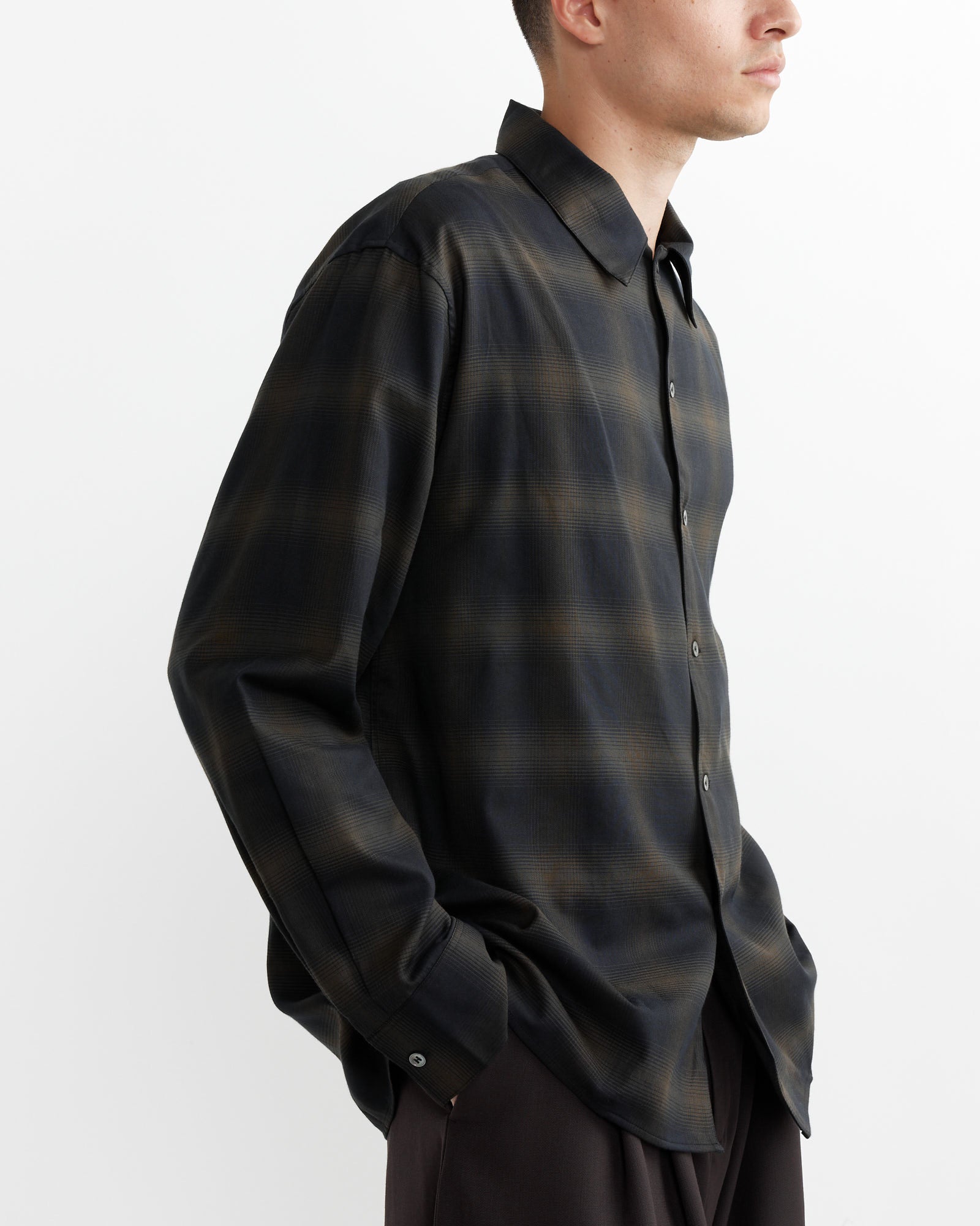 Studio Nicholson Ray L/S Shirt Black/Chocolate Brown - Black/Chocolate Brown / M (263596)