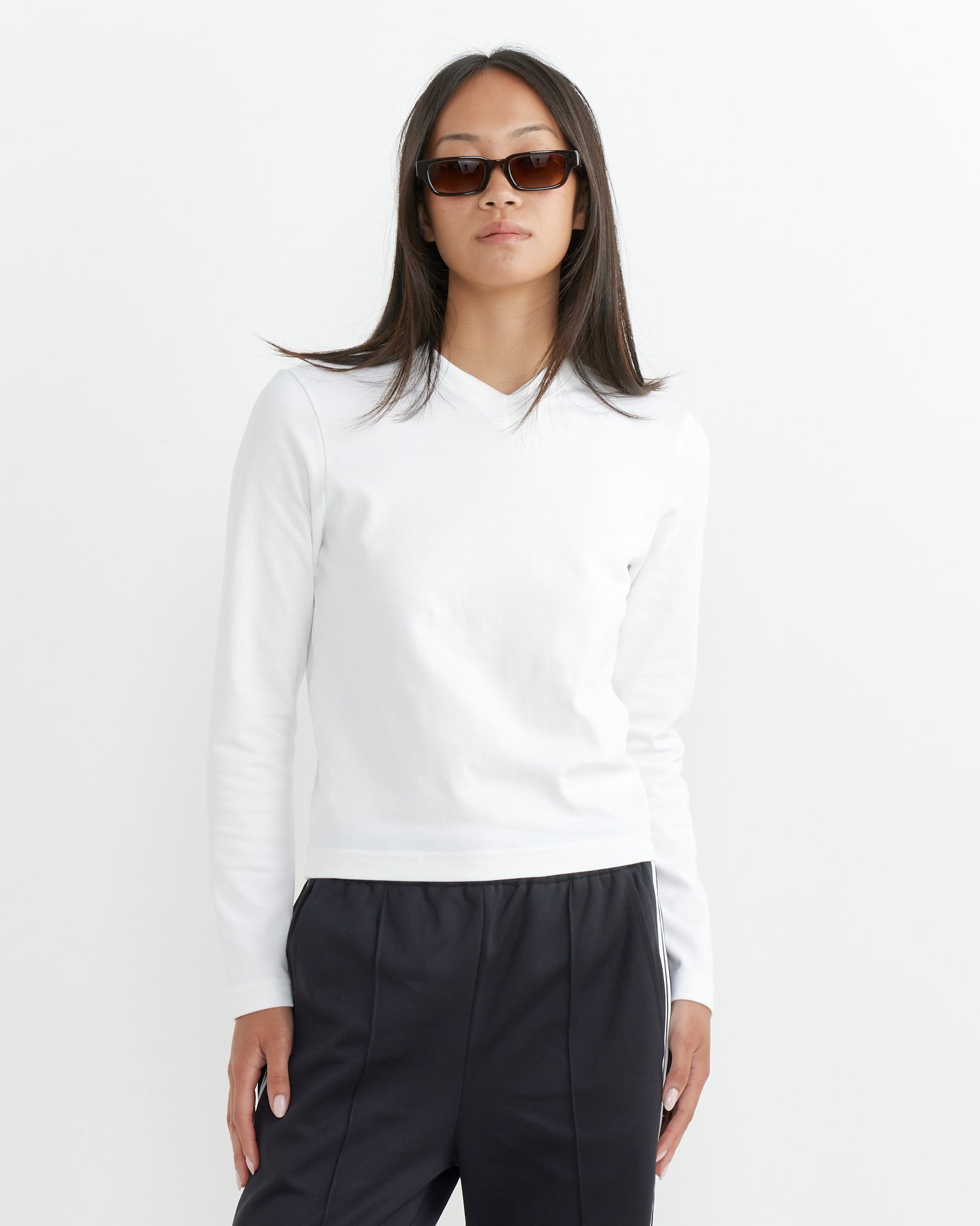 Perfect T Shrunken V-Neck Sweater in White