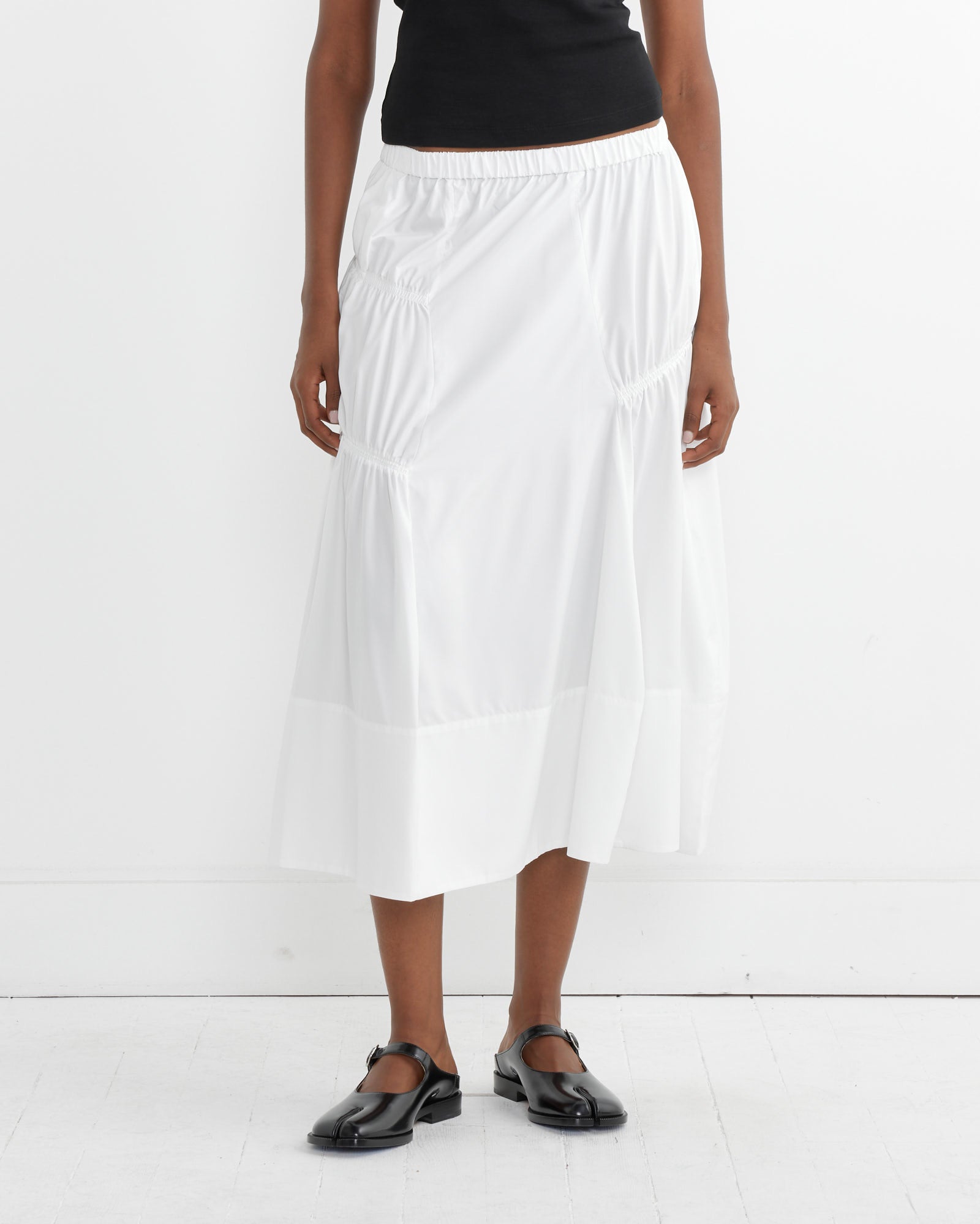 Tibi Shirred Nylon Paneled Skirt White - White / XS (263754)