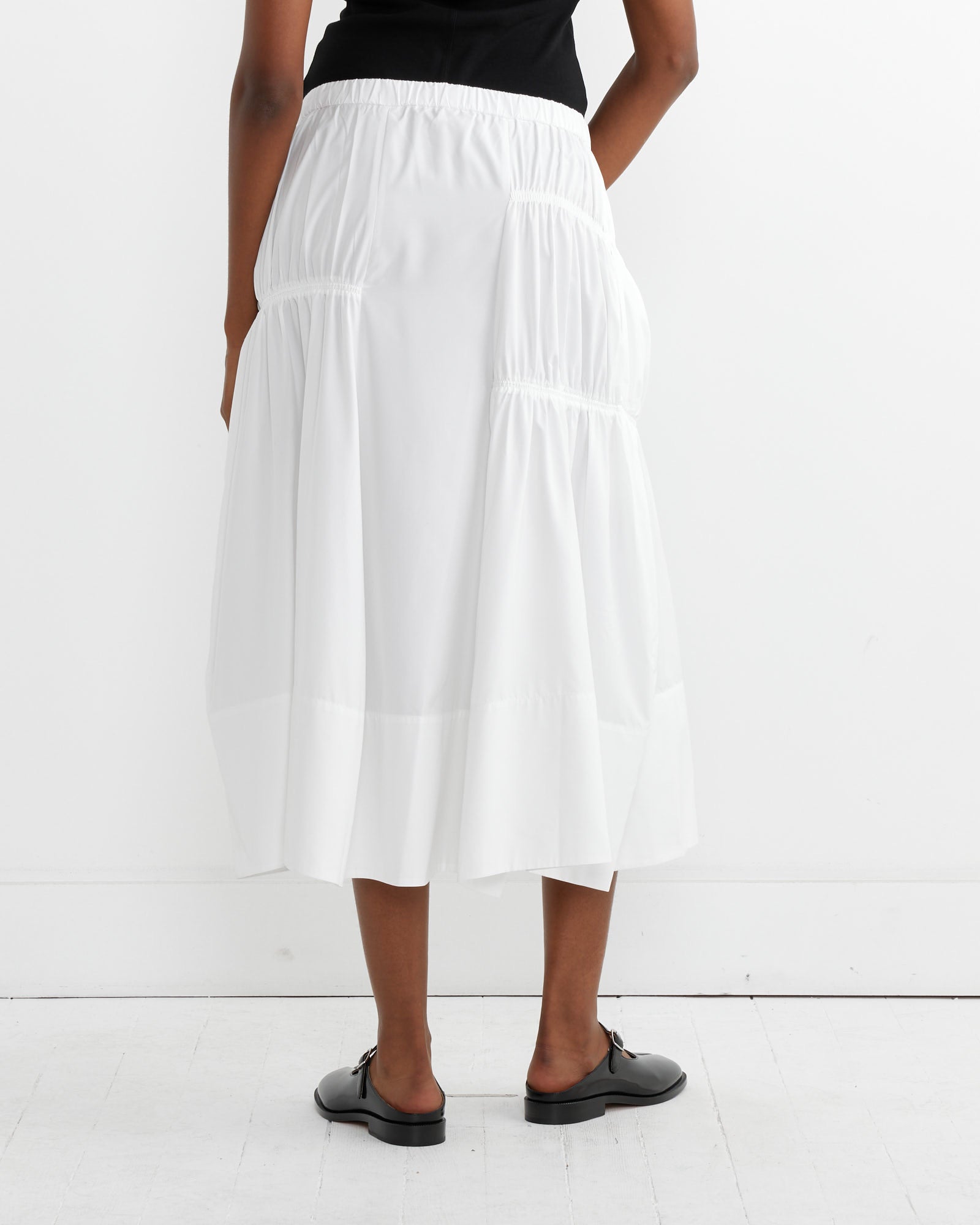 Shirred Nylon Paneled Skirt in White