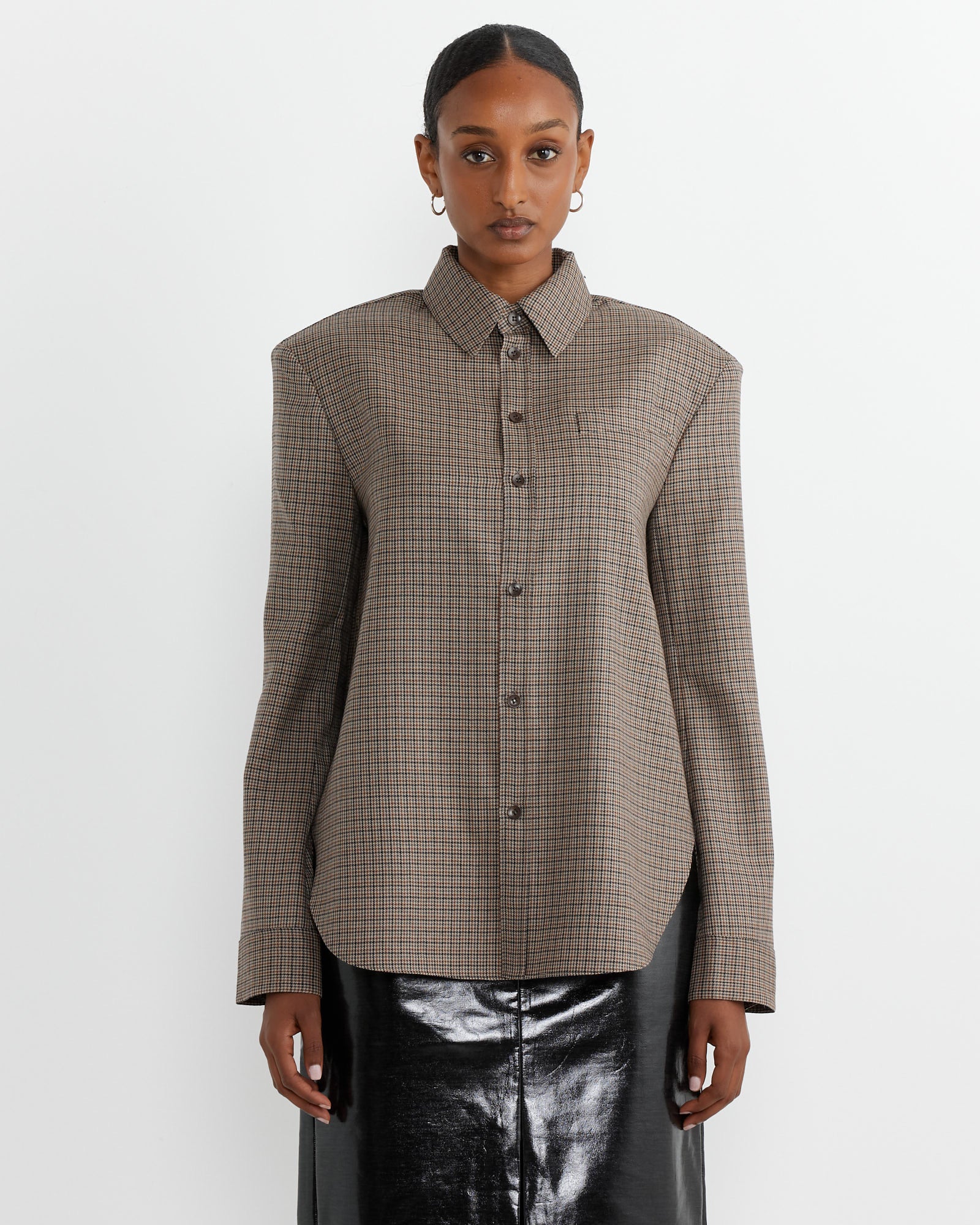 Thomas Menswear Check Detached Shirt in Tan Multi