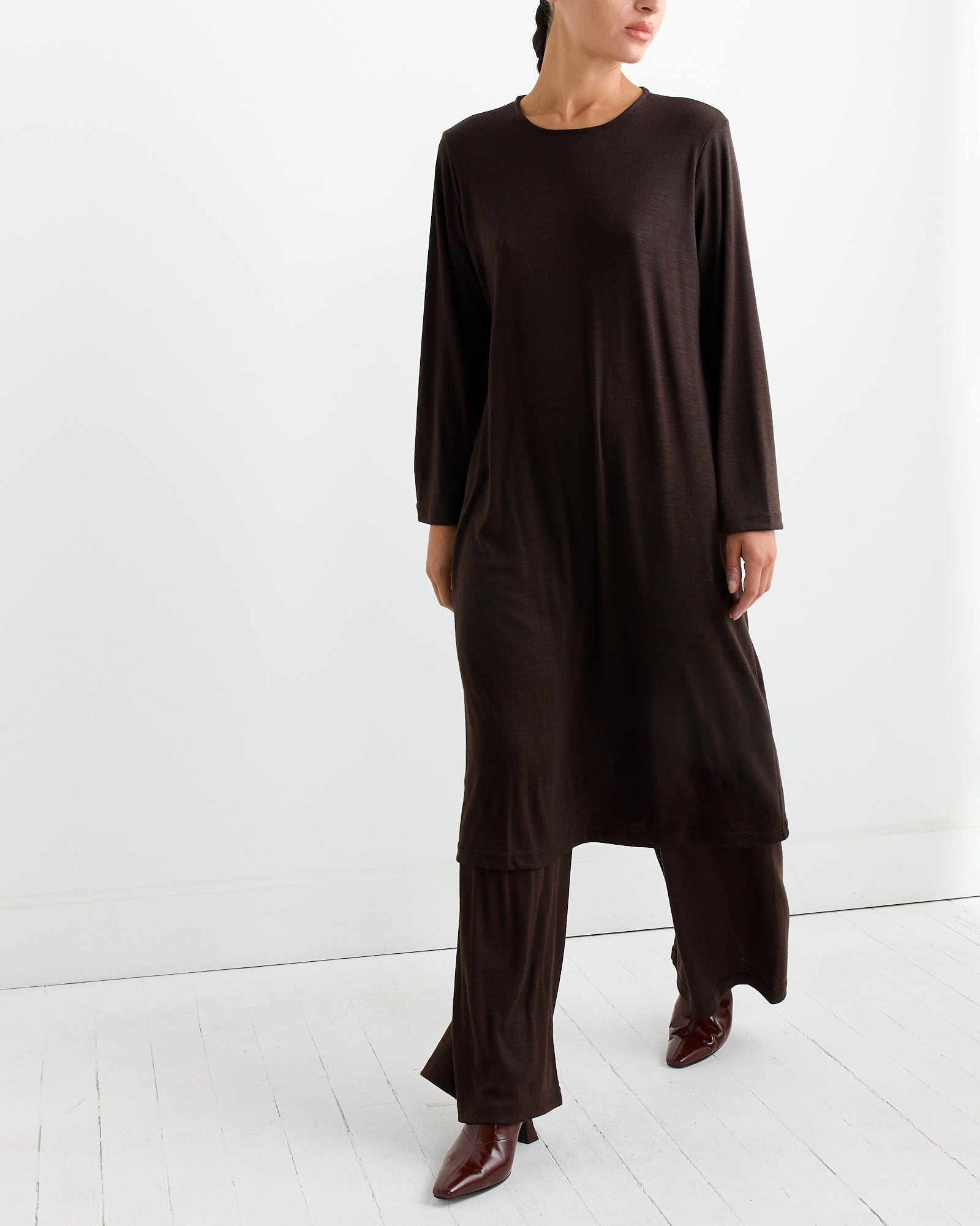 Wool Basic Crew Dress in Cacao