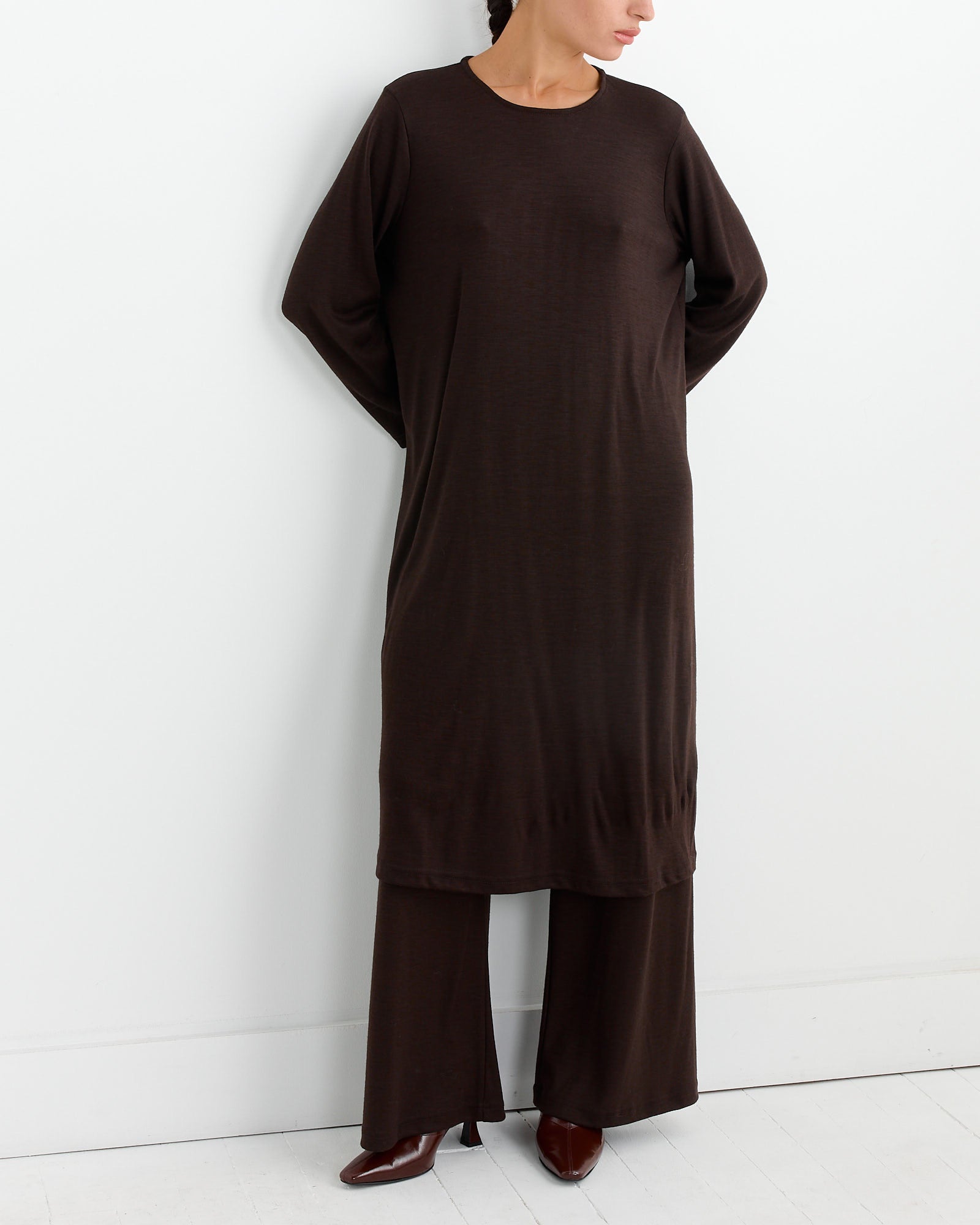 Wool Basic Crew Dress in Cacao