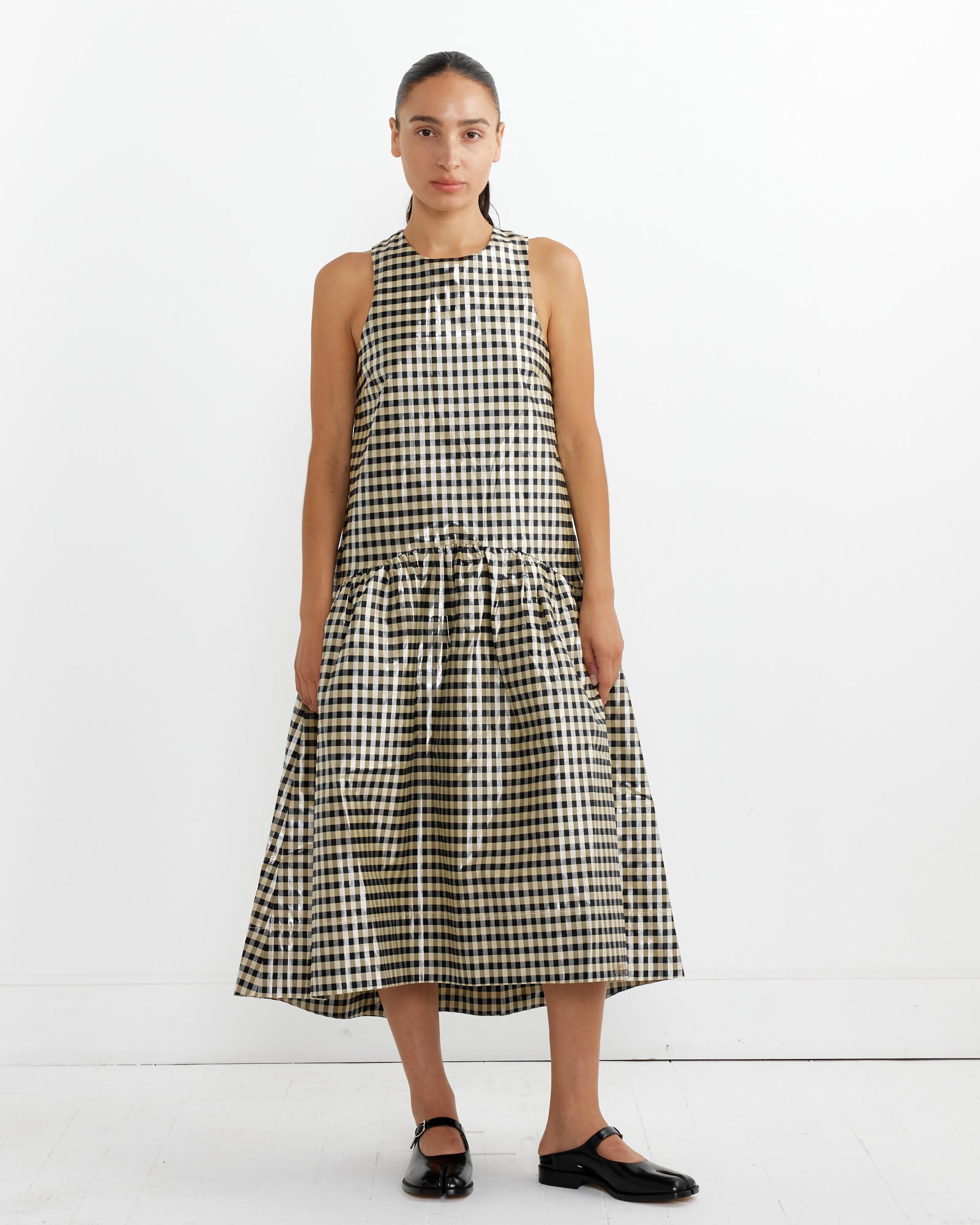 Ganni Shiny Check Midi Dress Lemon Icing - Lemon Icing / 34 (263950)