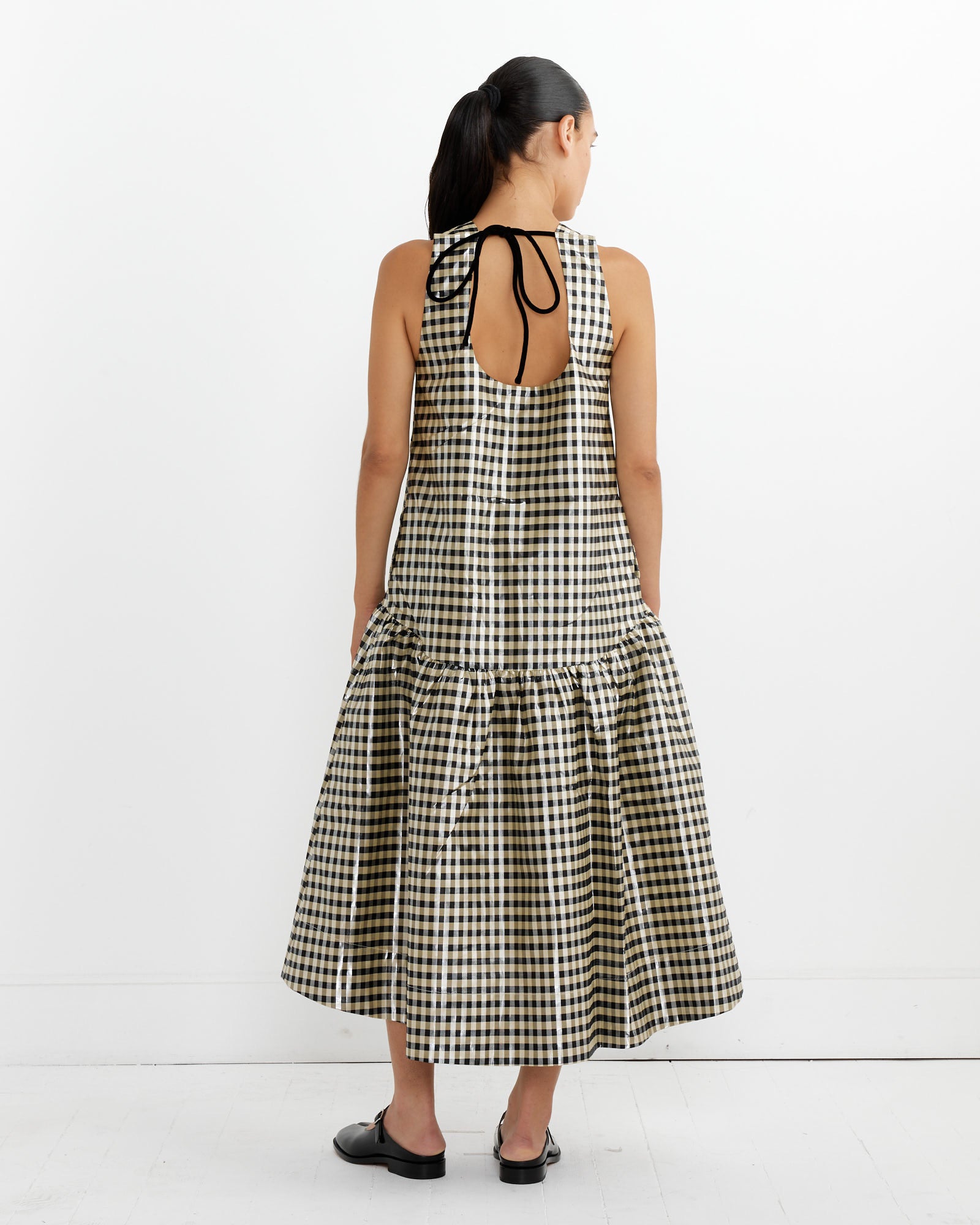 Shiny Check Midi Dress in Lemon Icing