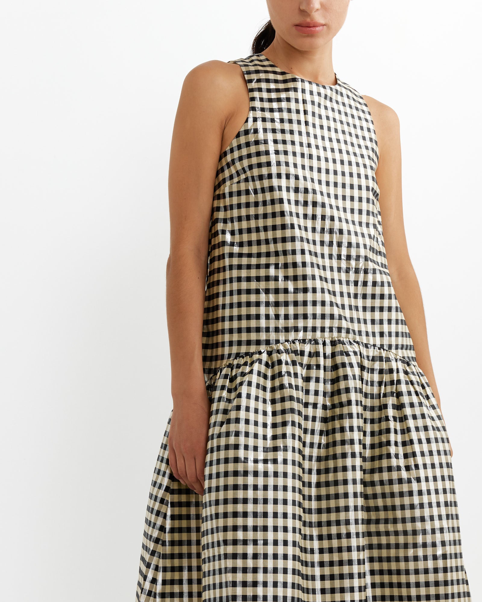 Shiny Check Midi Dress in Lemon Icing