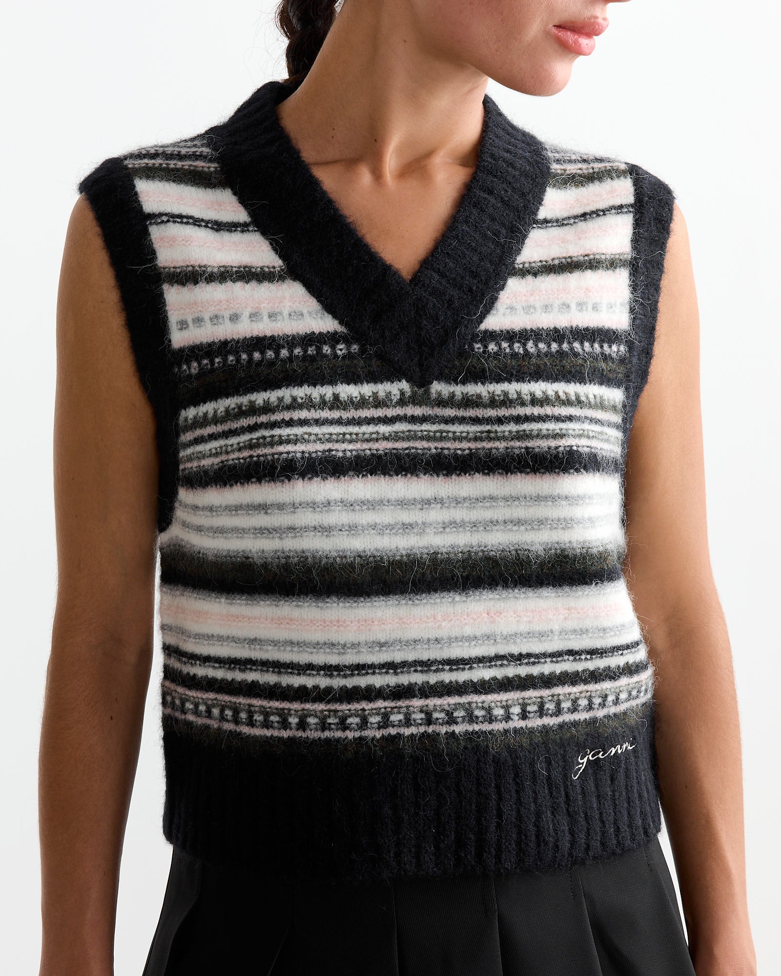 Ganni Wool Stripe Vest Black - Black / S (263962)