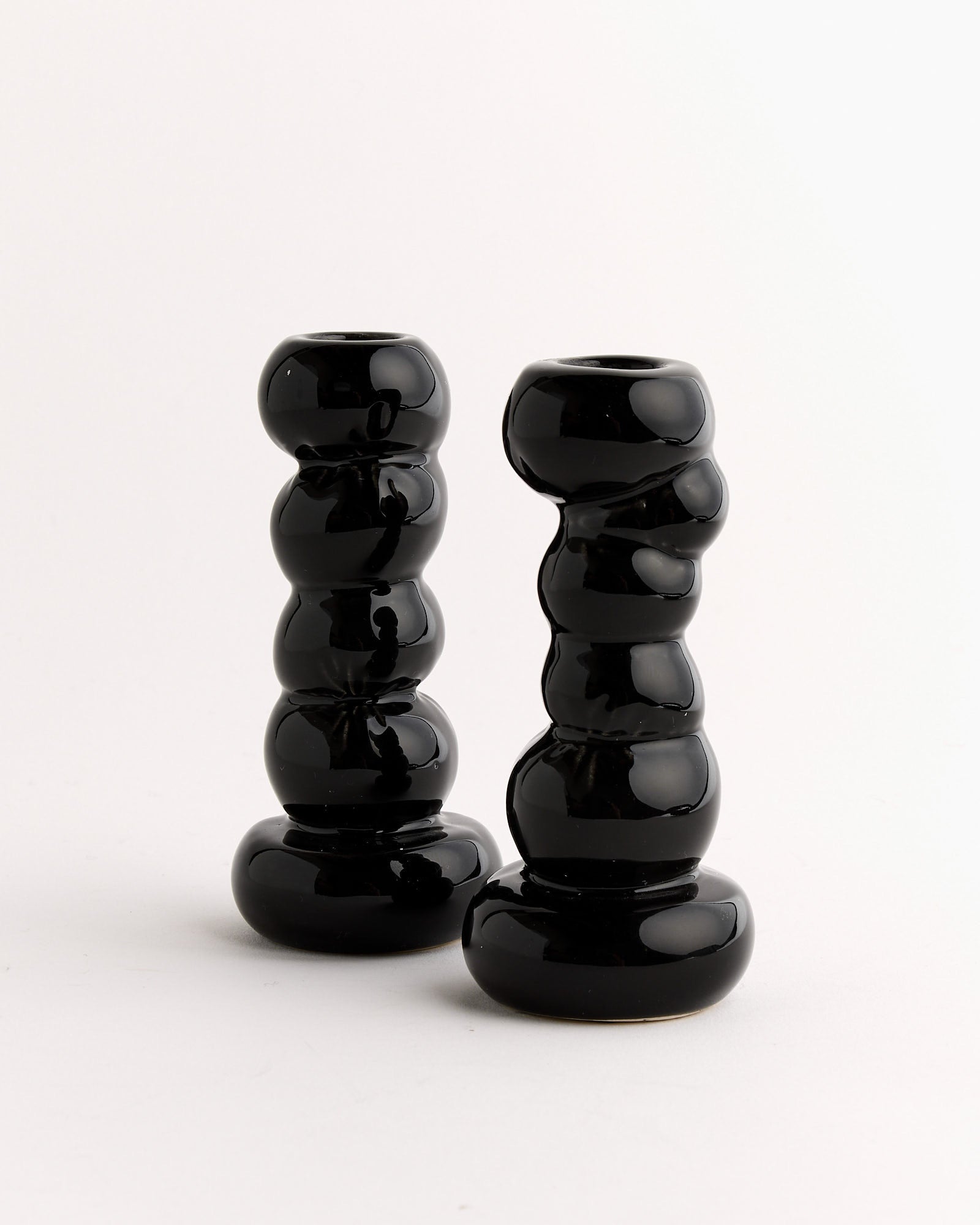 Misfits Set Of 2 Candleholder in Gloss Black