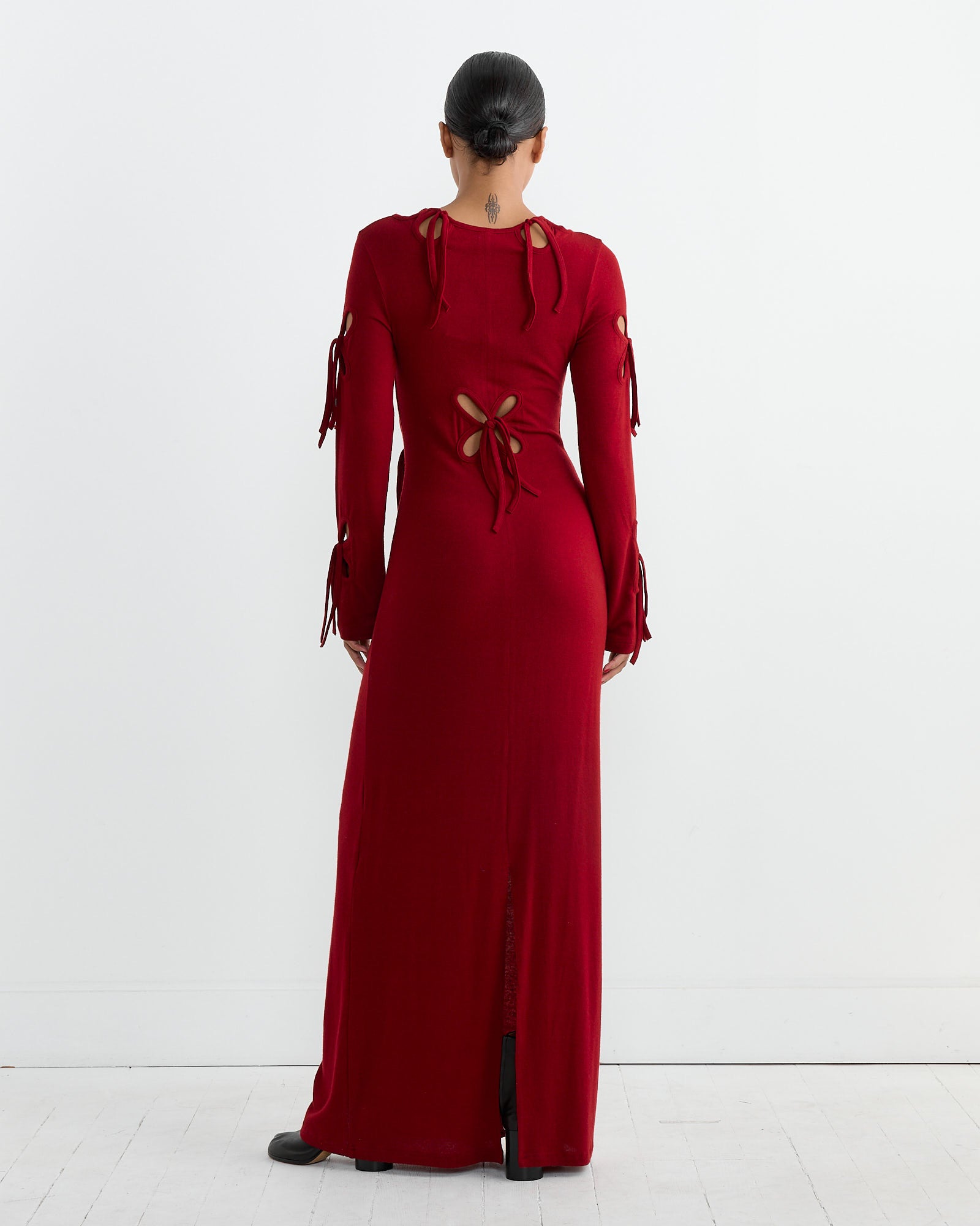 Knit Wool Petal Dress in Red