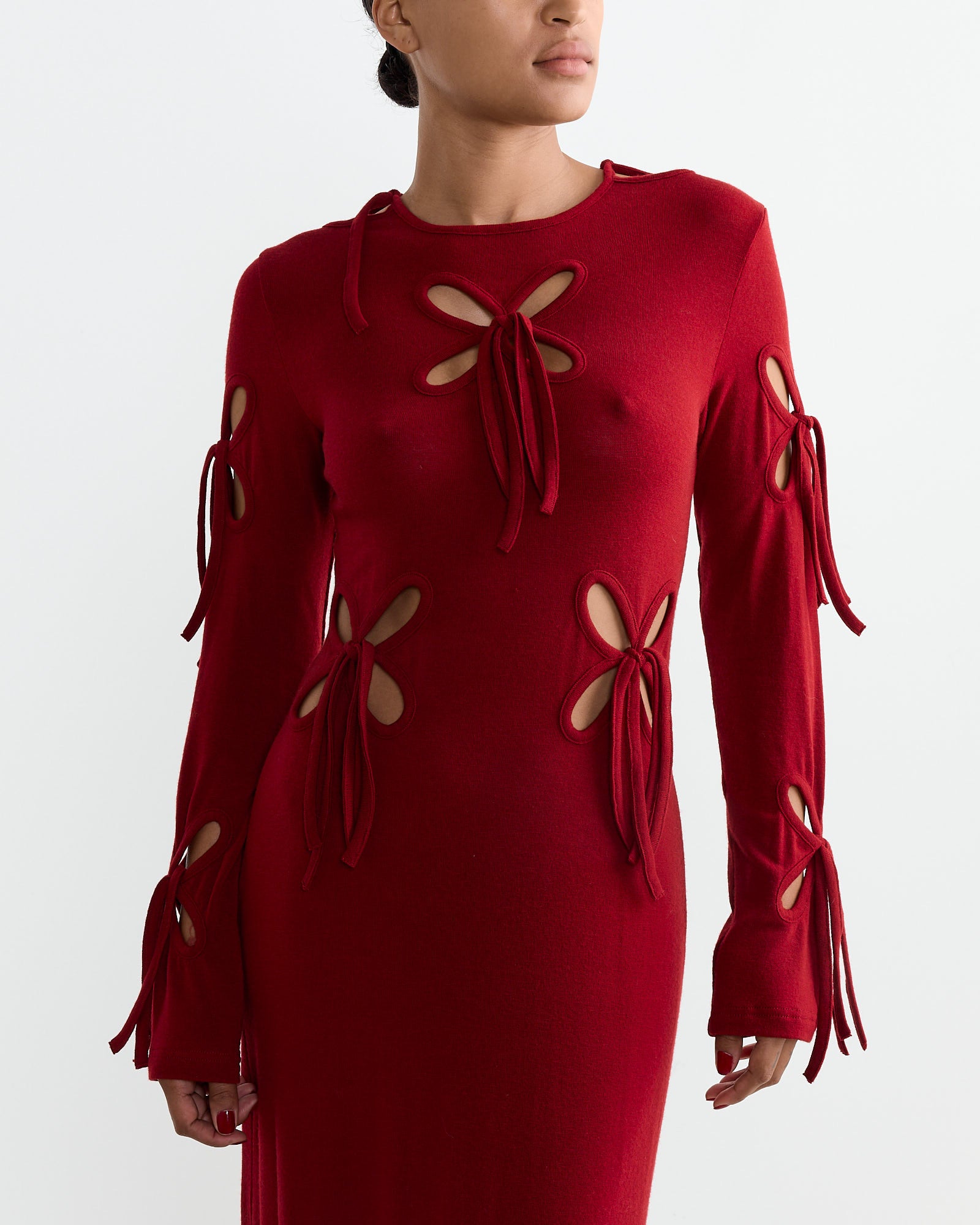 Knit Wool Petal Dress in Red