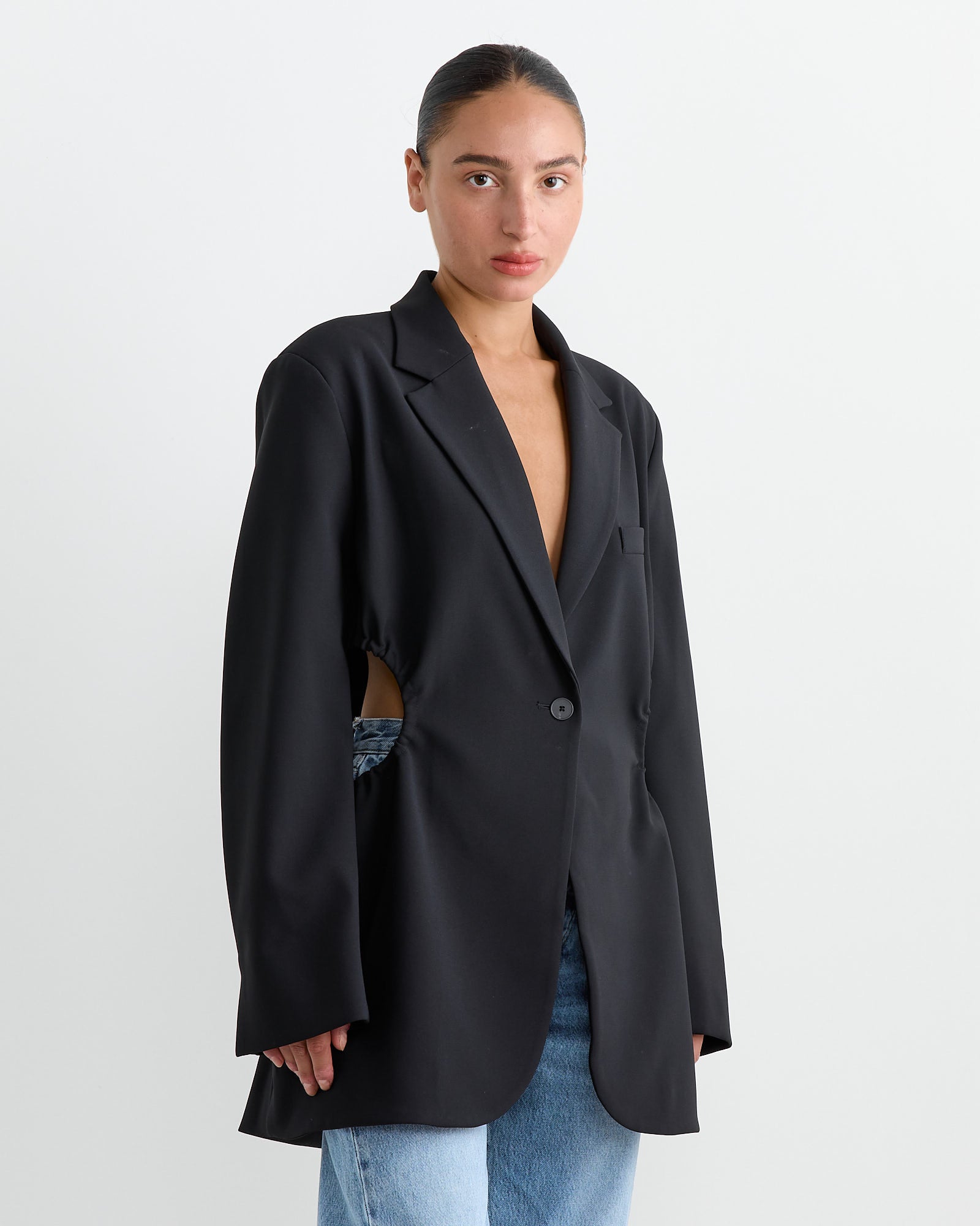 NOMIA Gathered Cutout Blazer Black - Black / 4 (264175)