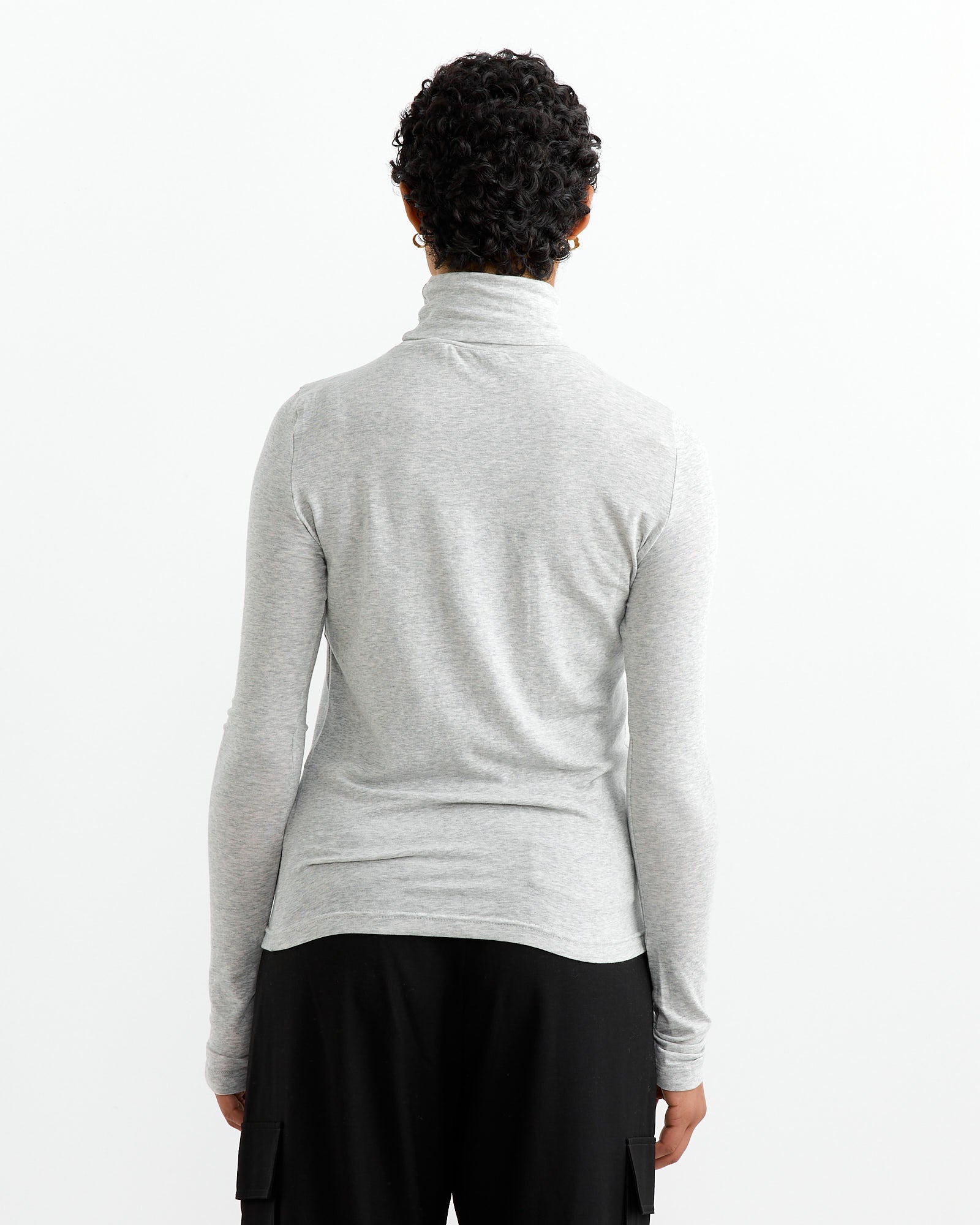 Roll Neck Jersey Top in Heather Grey