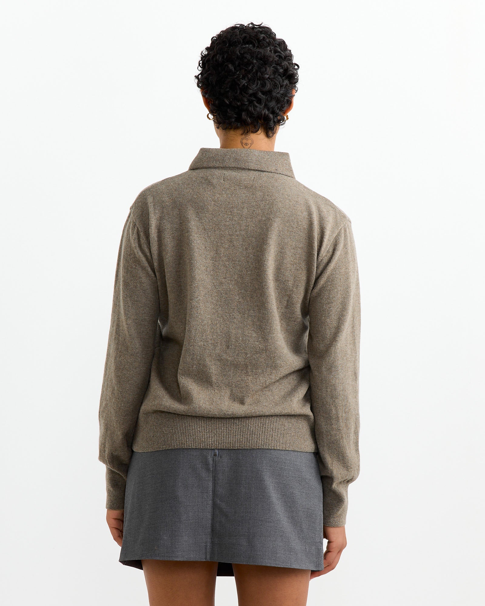 Cashmere Blend Polo Sweater in Greige