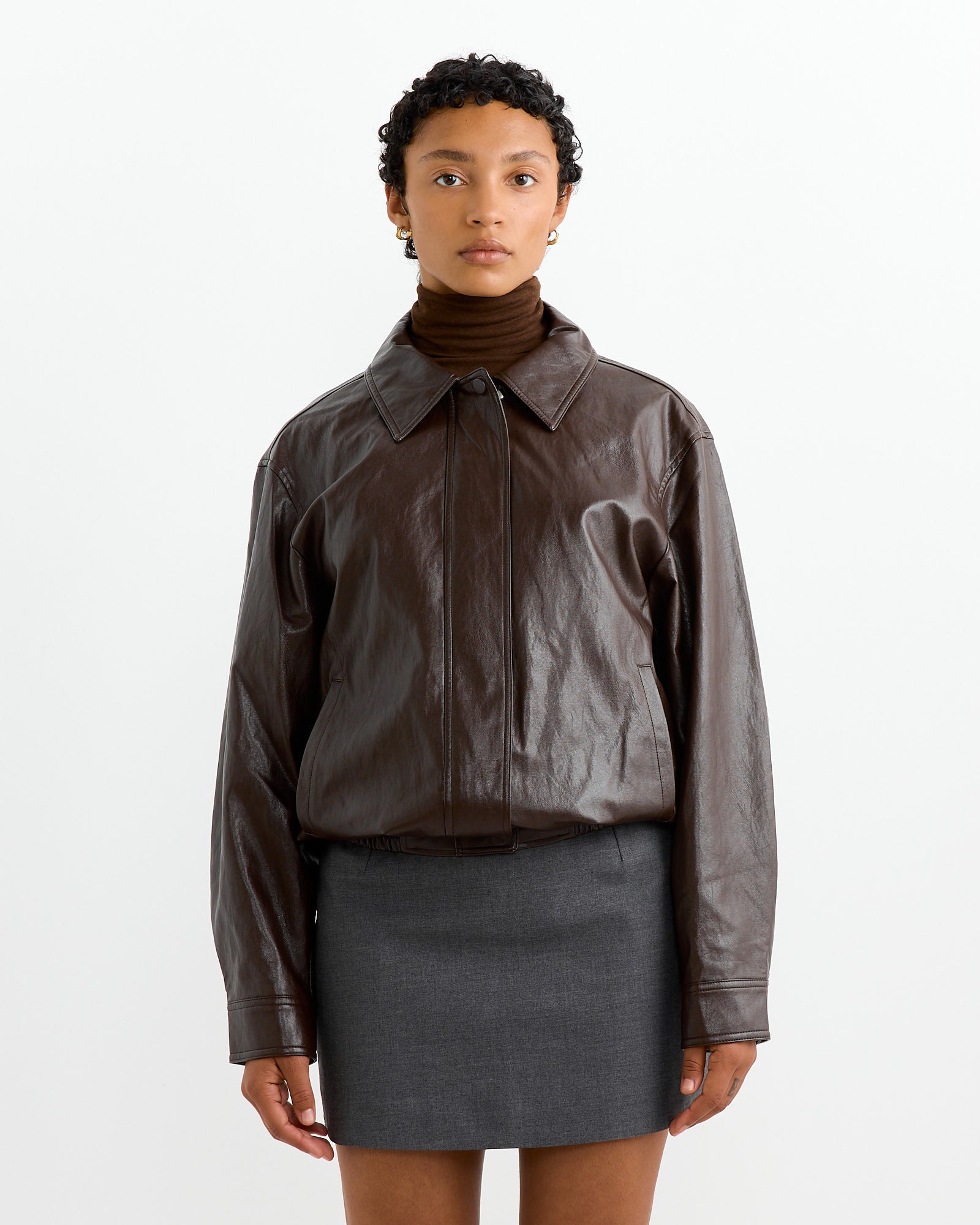 Vegan Leather Blouson in Brow