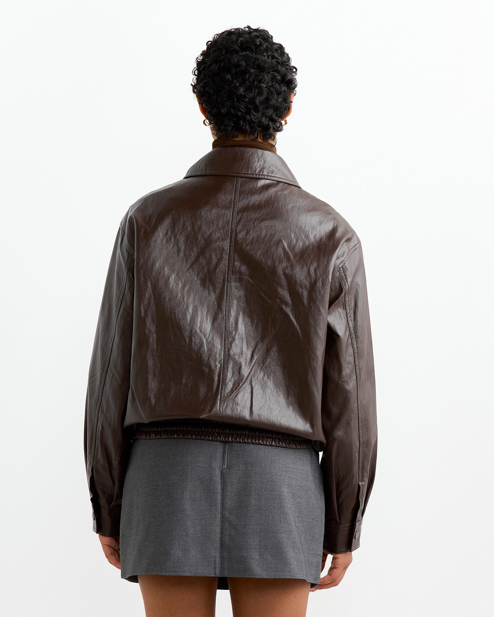 Vegan Leather Blouson in Brown