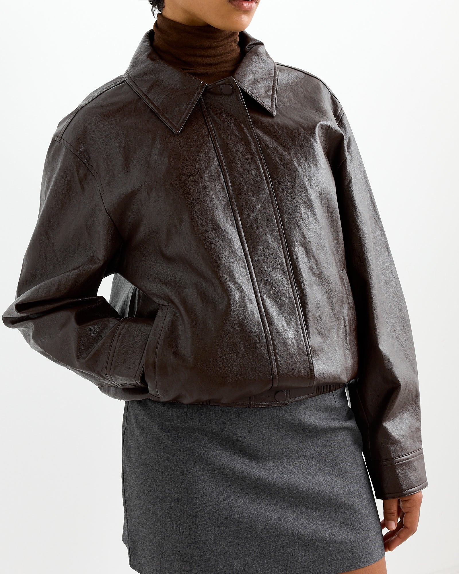 Vegan Leather Blouson in Brow