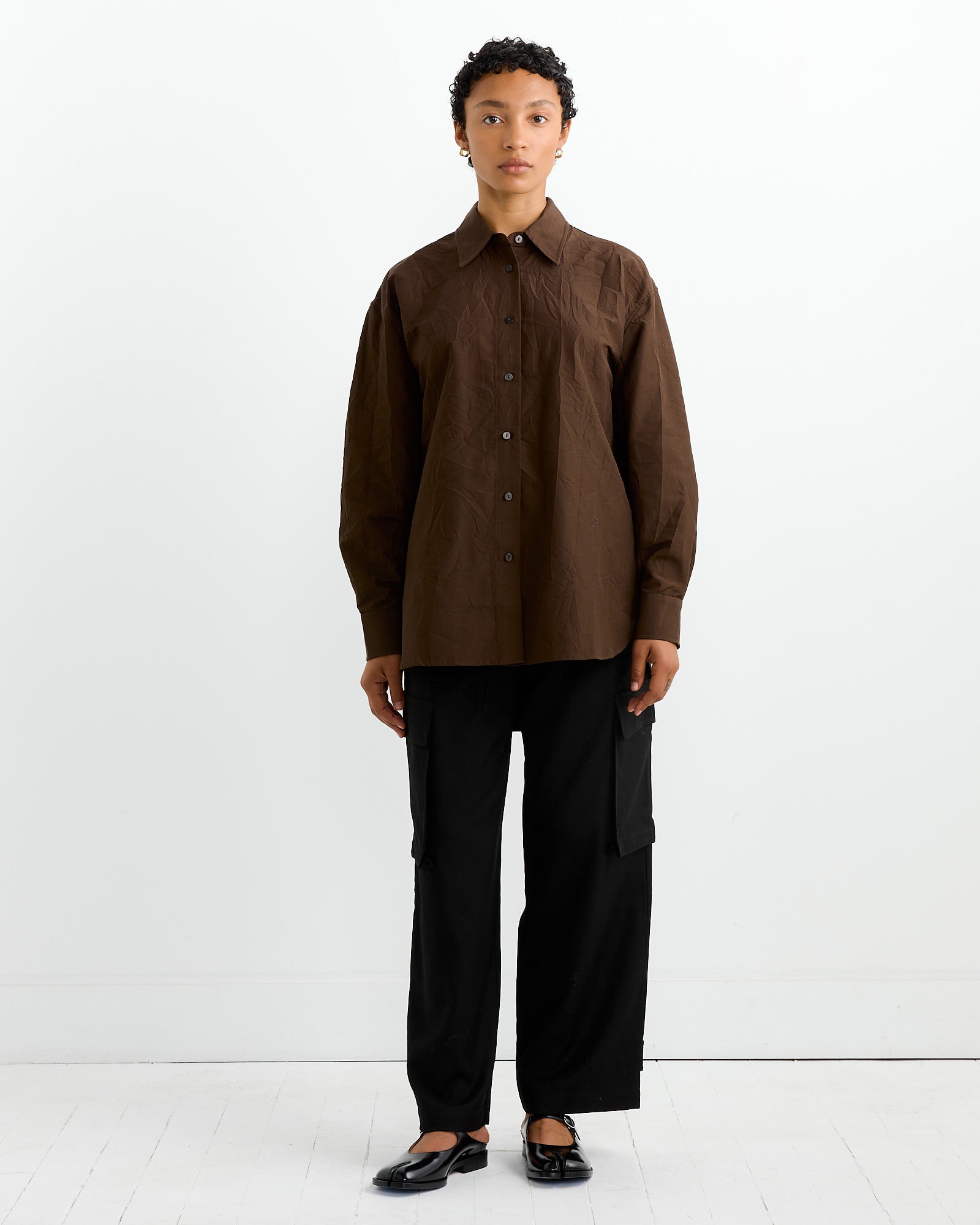 Crinkled Oversized Shirt in Brown