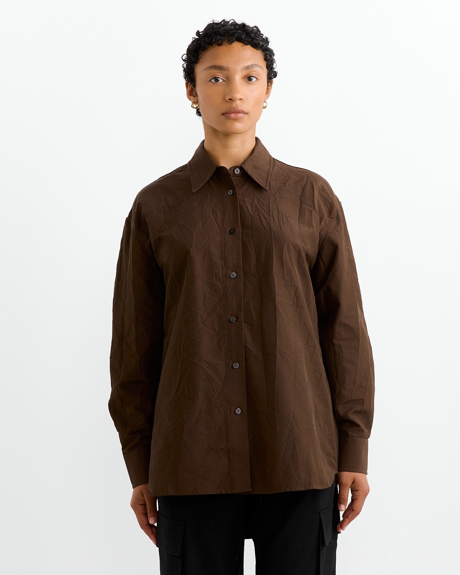 Crinkled Oversized Shirt in Brown