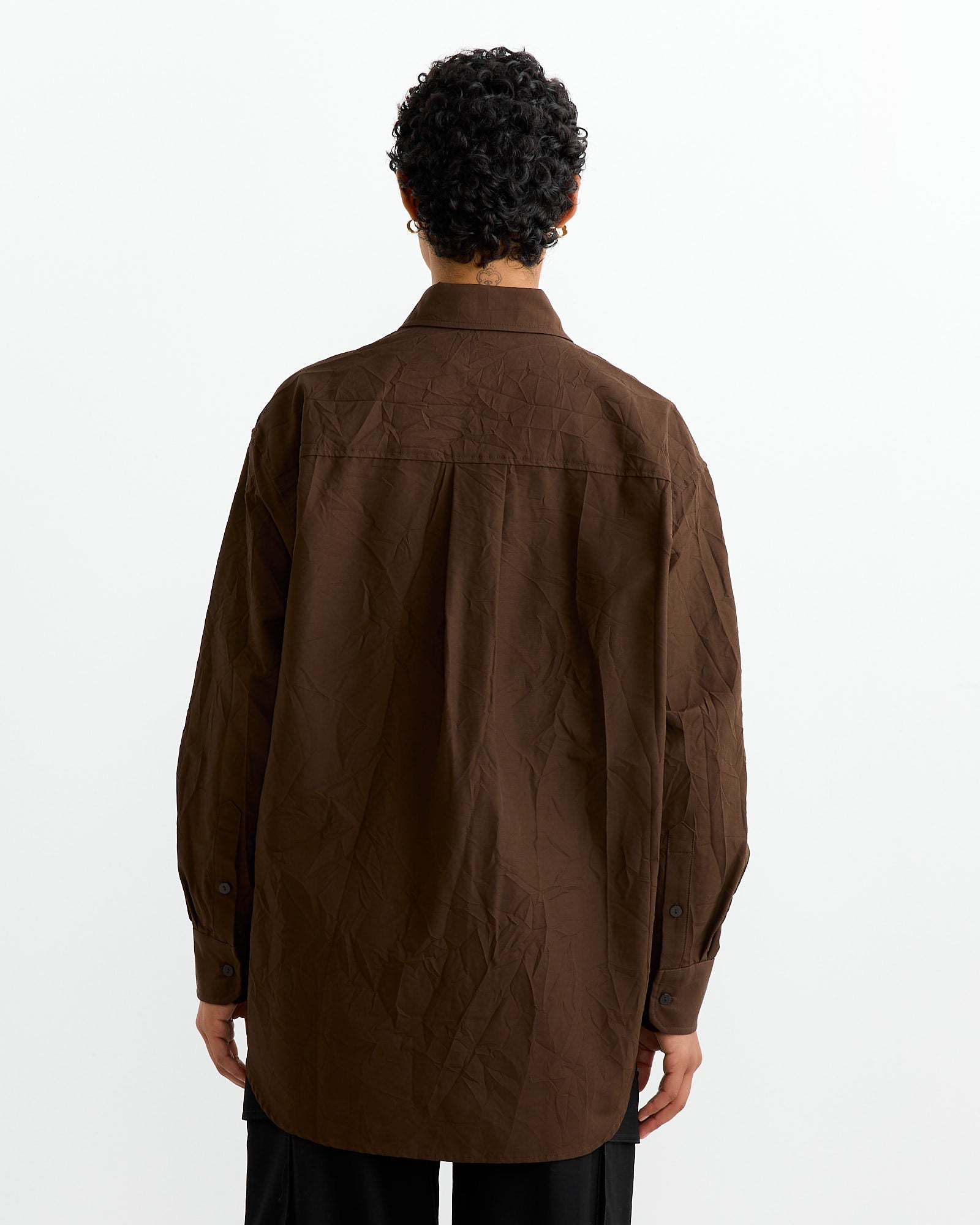 Crinkled Oversized Shirt in Brown